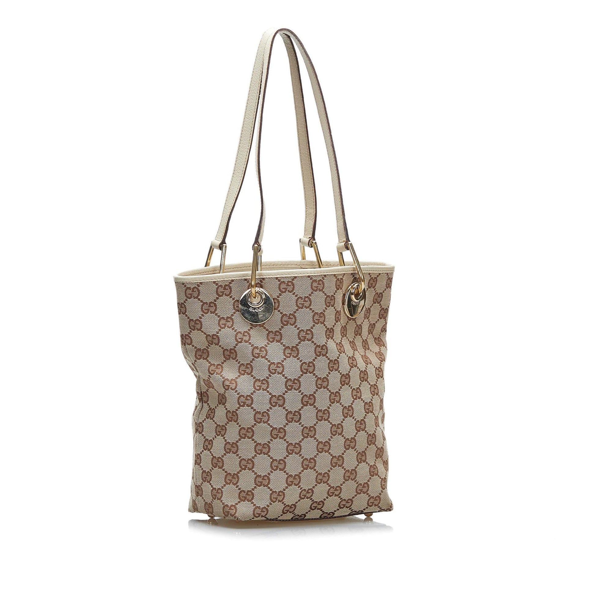 Gucci GG Eclipse SHG-oNIvZC Canvas Calf White Brown Tote Bag