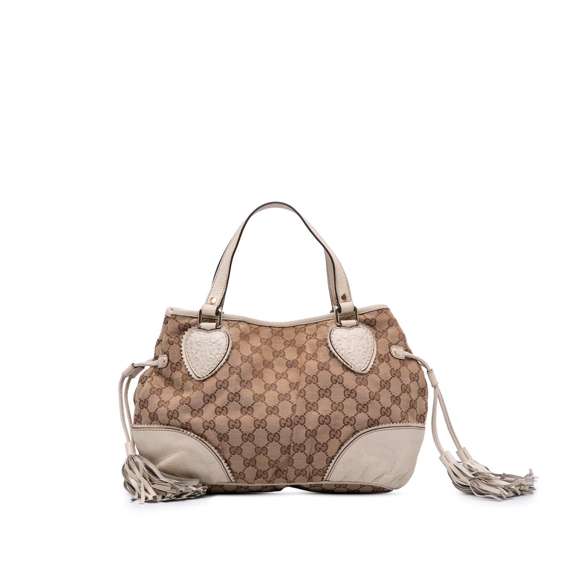 Gucci GG Tribeca Canvas Calf White Brown Tote Bag