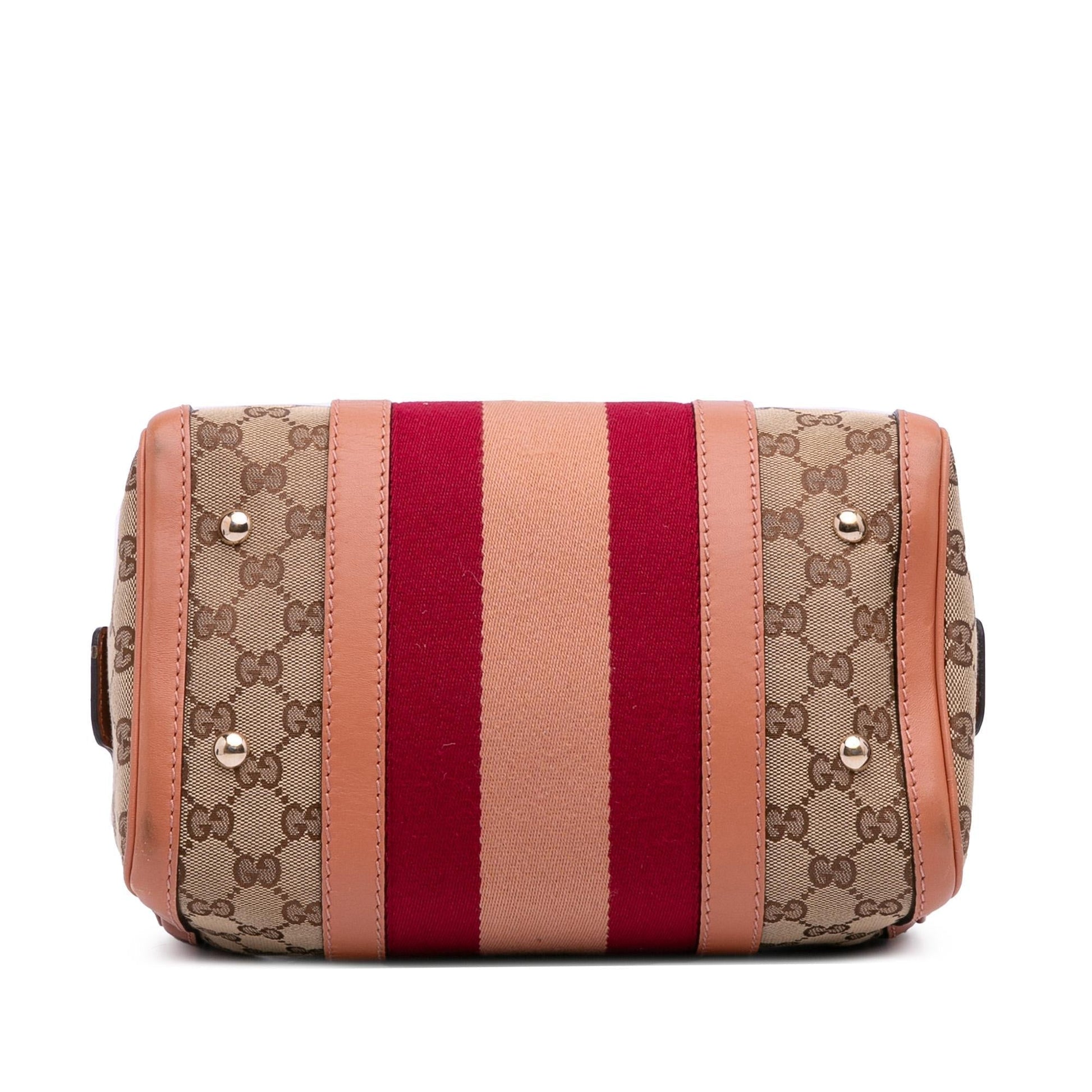 Gucci GG Web Joy Boston Canvas Calf Brown Small Satchel Bag