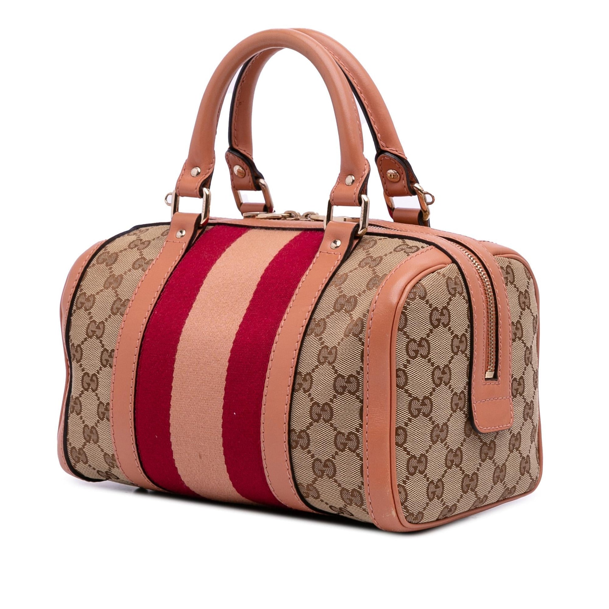 Gucci GG Web Joy Boston Canvas Calf Brown Small Satchel Bag