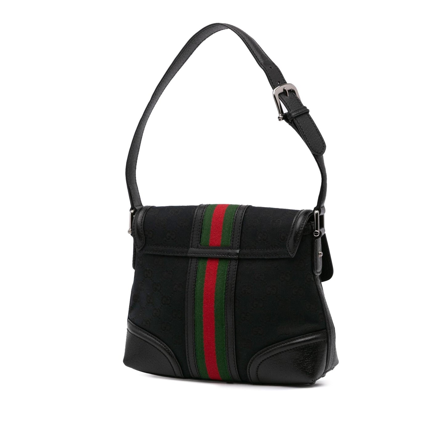 Gucci GG Web Treasure Canvas Calf Black Small Shoulder Bag