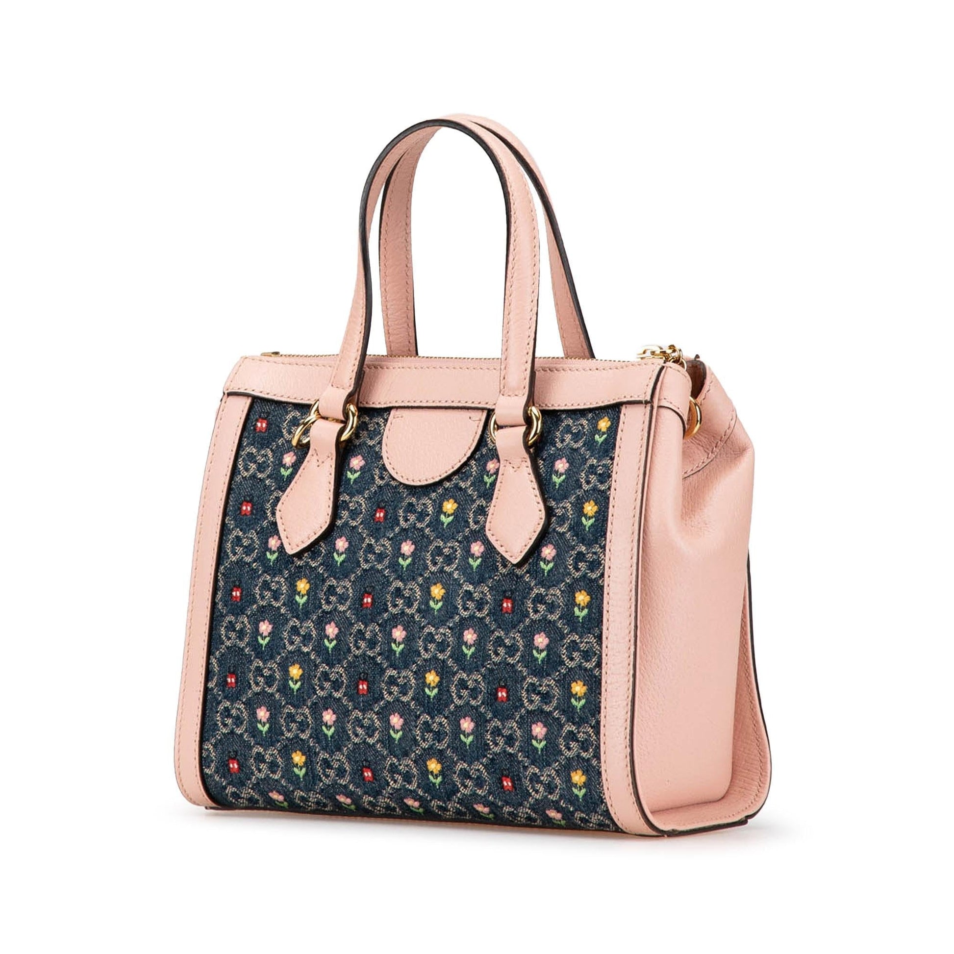 Gucci GG Embroidery Ophidia Denim Blue Small Satchel Bag