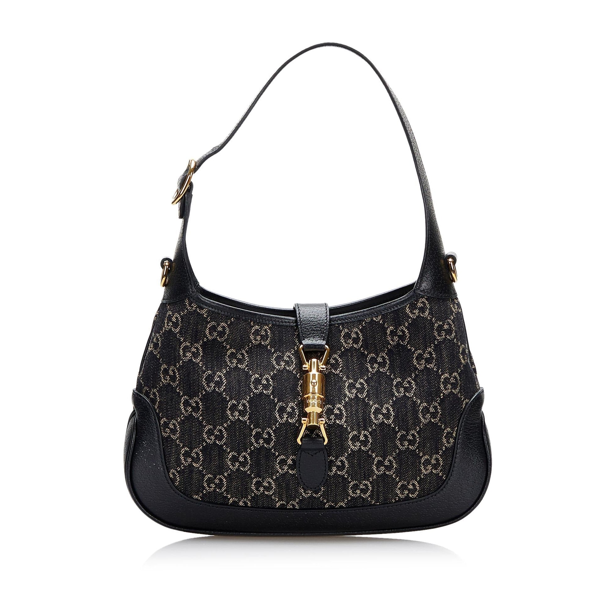 Gucci GG Jackie SHG-HFk2d4 Denim Calf Black Small Satchel Bag