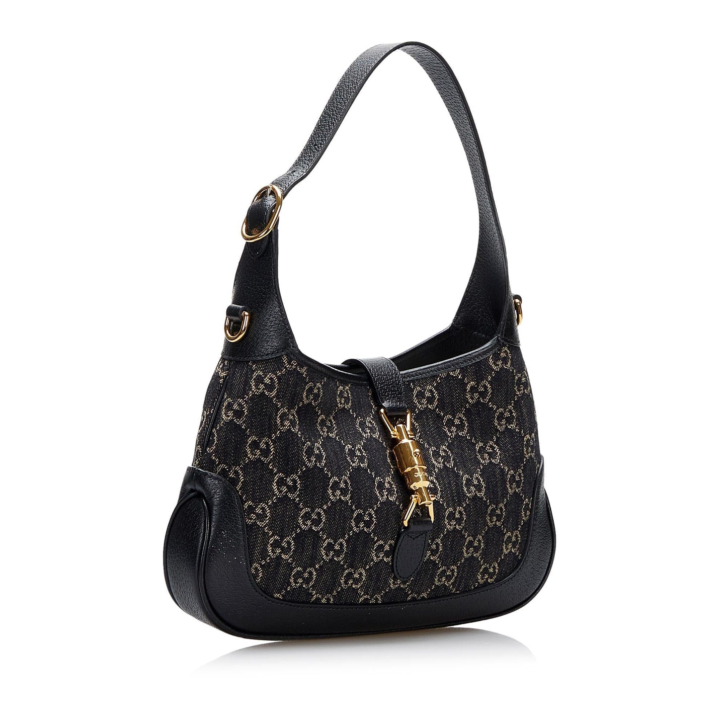 Gucci GG Jackie SHG-HFk2d4 Denim Calf Black Small Satchel Bag