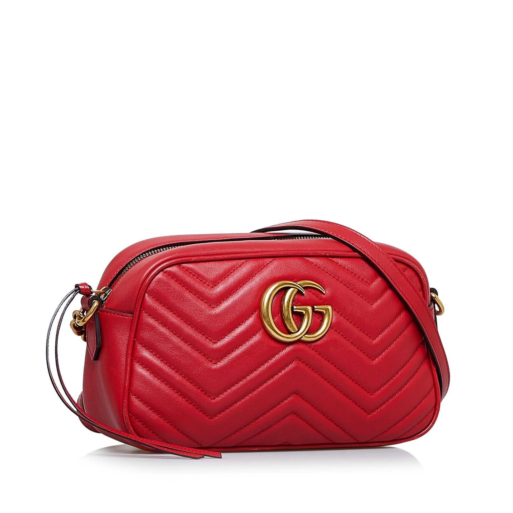 Gucci GG Marmont SHG-oaTsac Calf Red Small Crossbody Bag