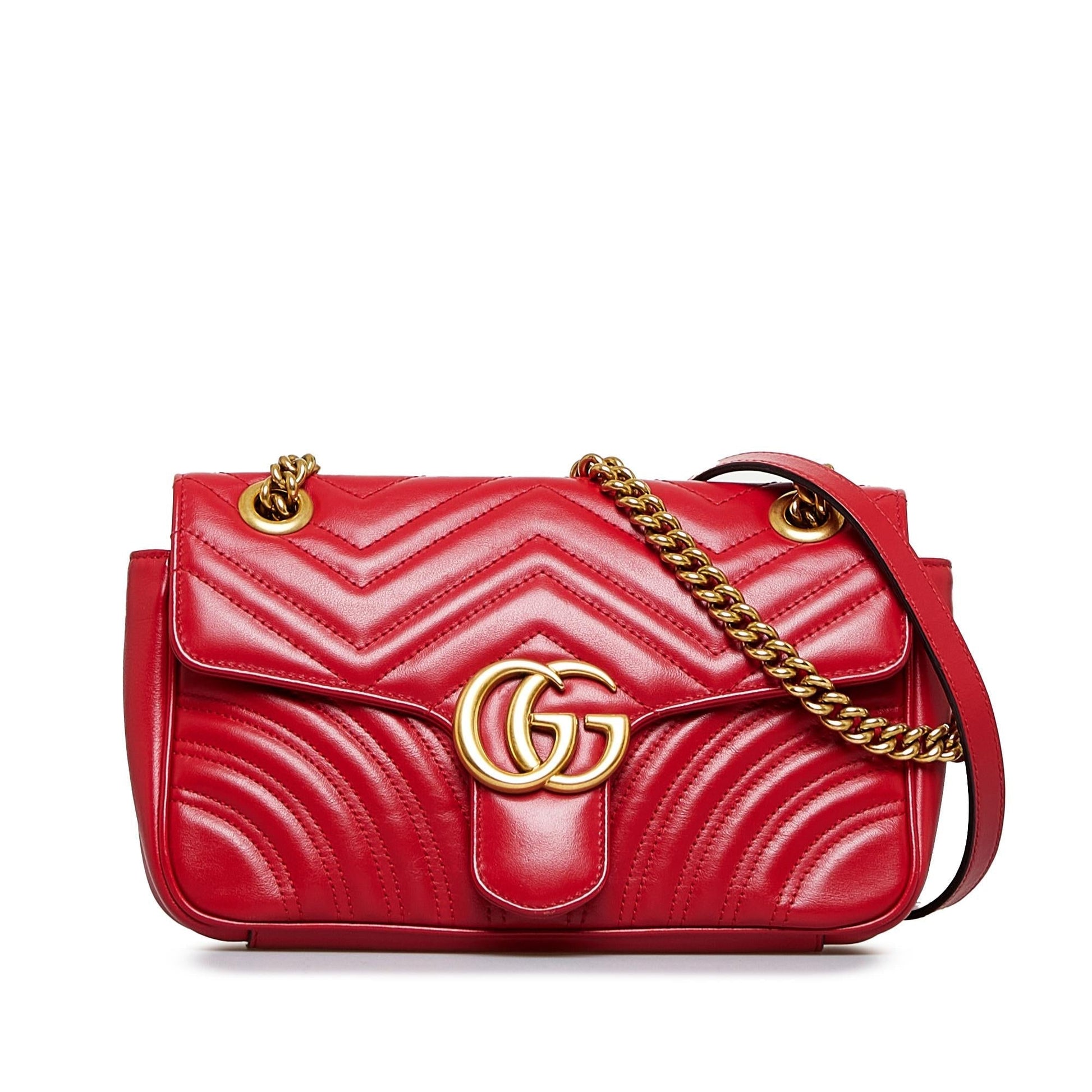 Gucci GG Marmont SHG-QjNk6w Calf Red Small Crossbody Bag