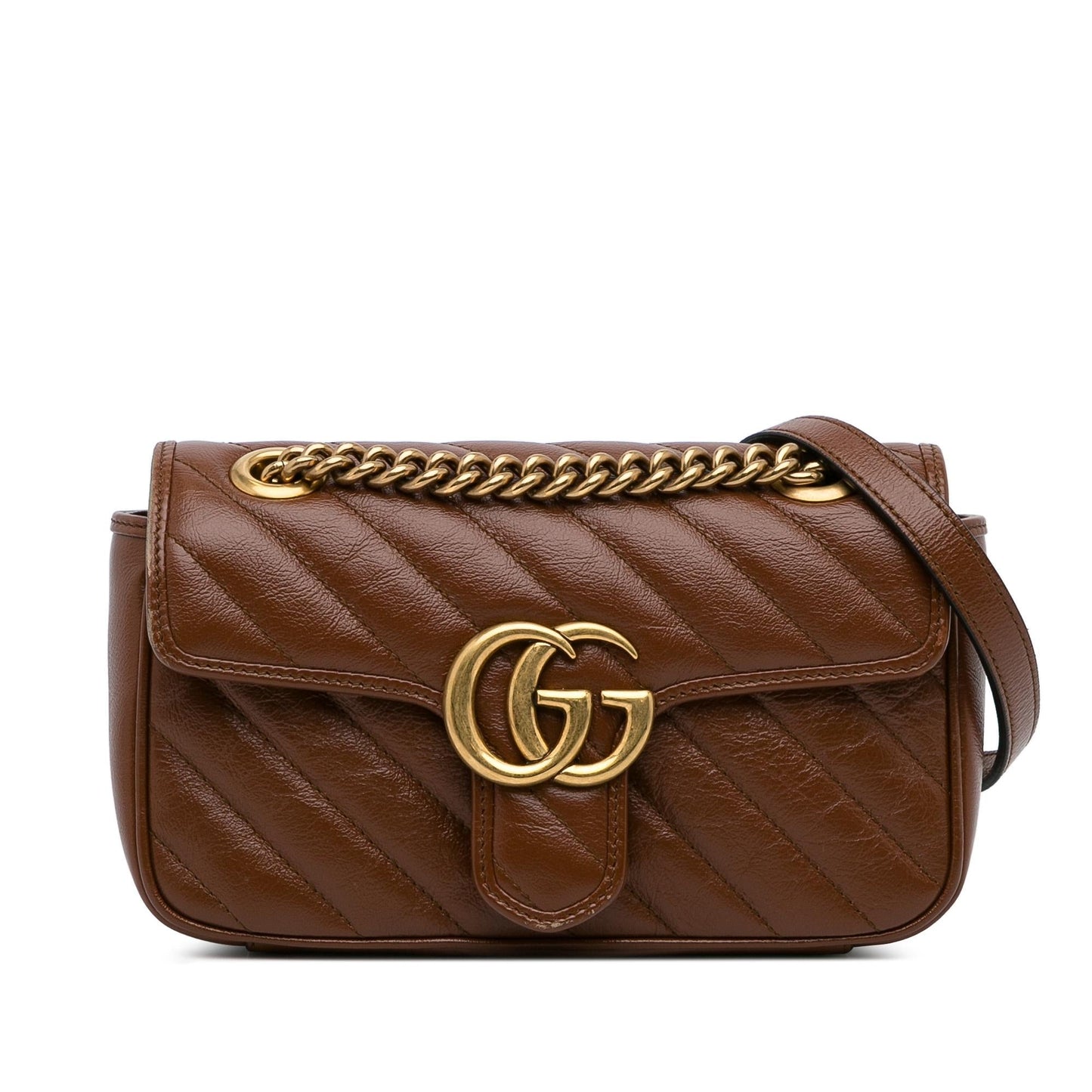Gucci GG Marmont Diagonal SHG-pZxZ1I Calf Brown Small Shoulder Bag