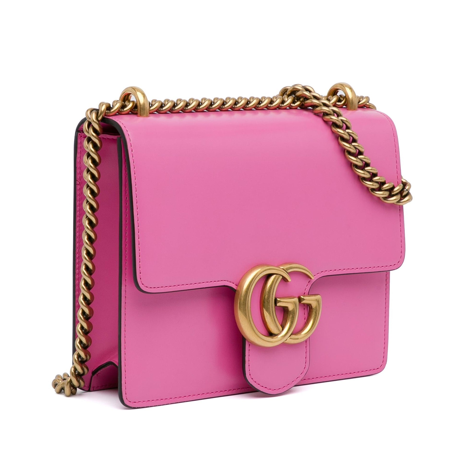 Gucci GG Marmont Chain Flap SHG-4r4Jd4 Leather Calf Pink Small Crossbody Bag