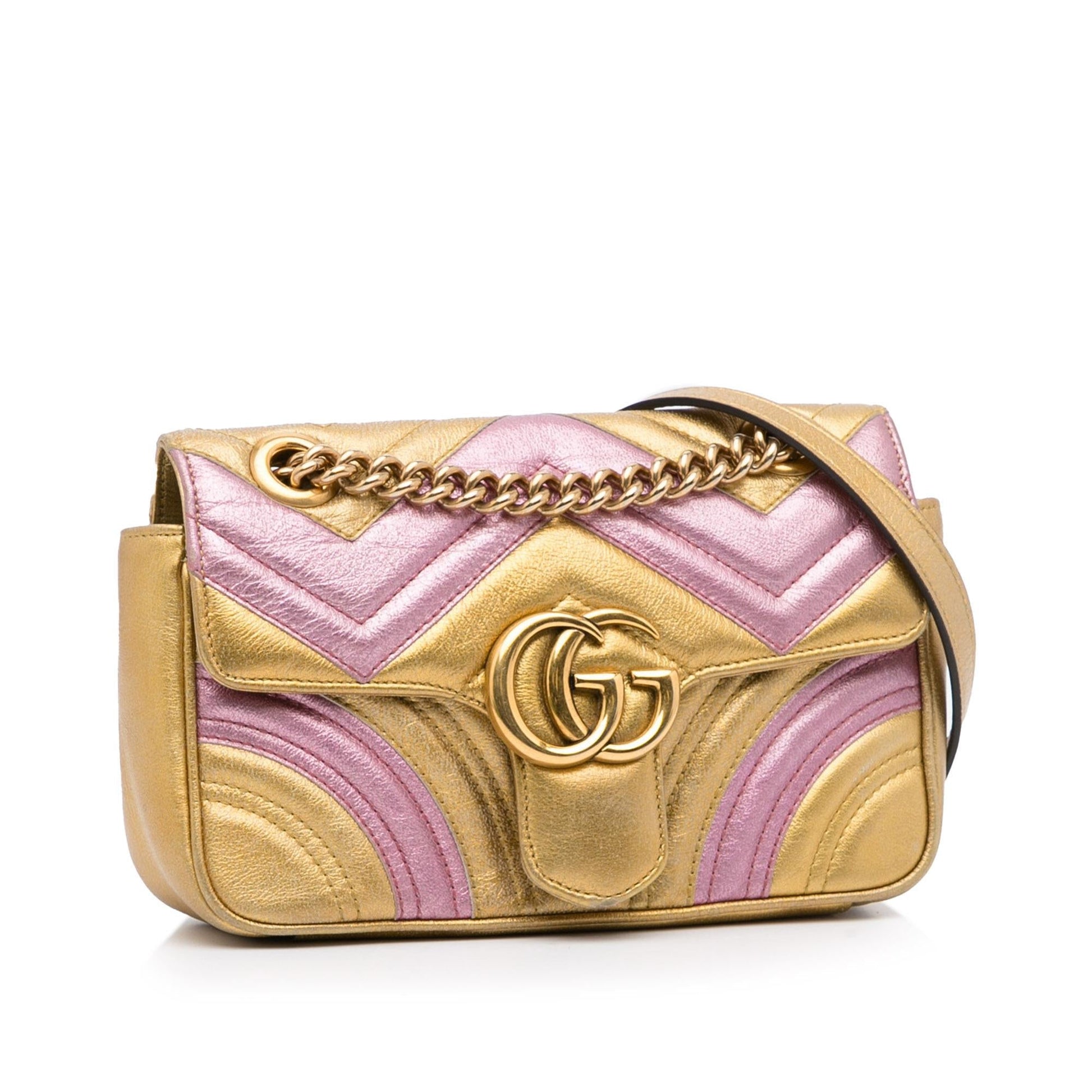 Gucci GG Marmont SHG-cQwDYF Matelasse Calf Pink Gold Crossbody Bag