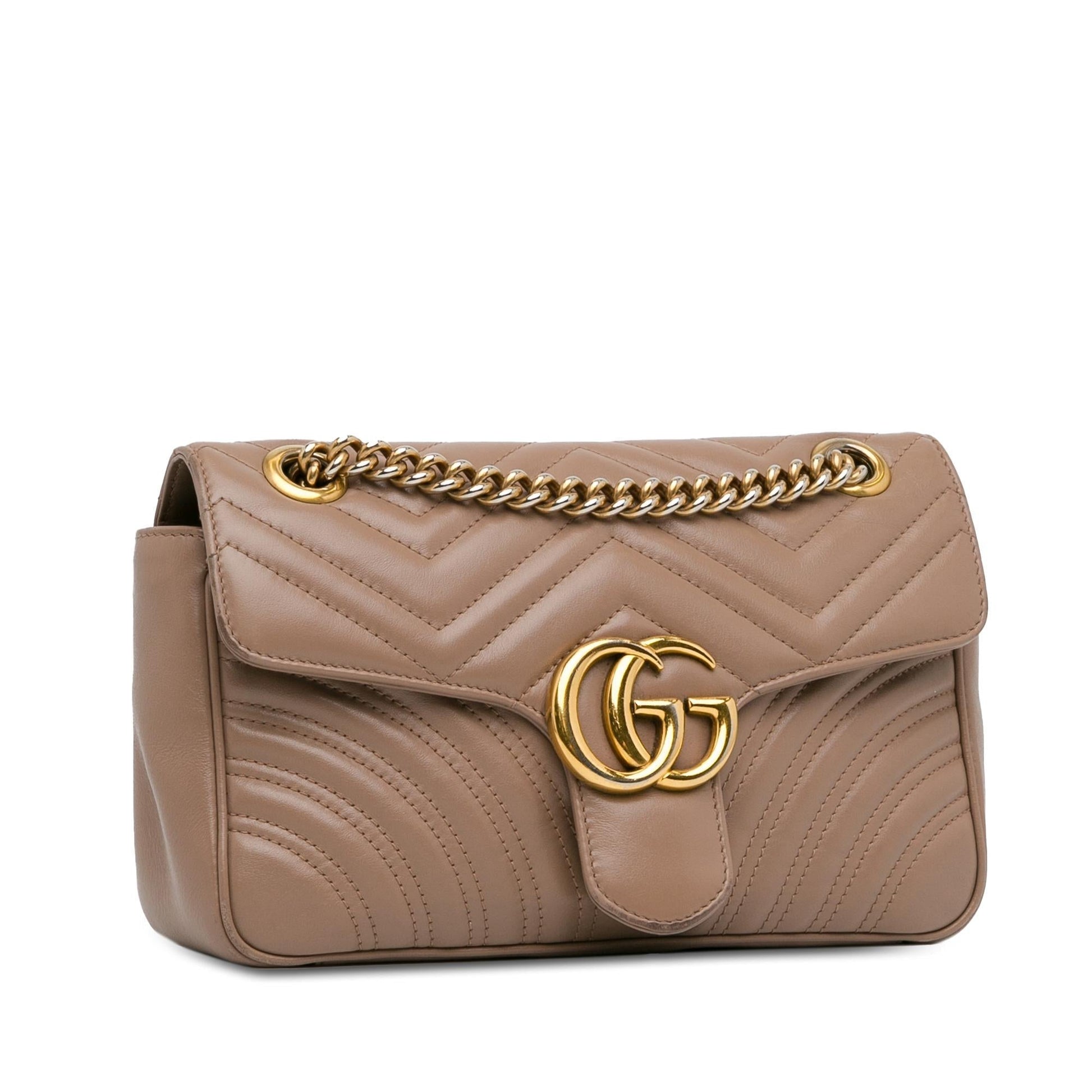 Gucci GG Marmont SHG-WEebbv Matelasse Calf Brown Small Crossbody Bag