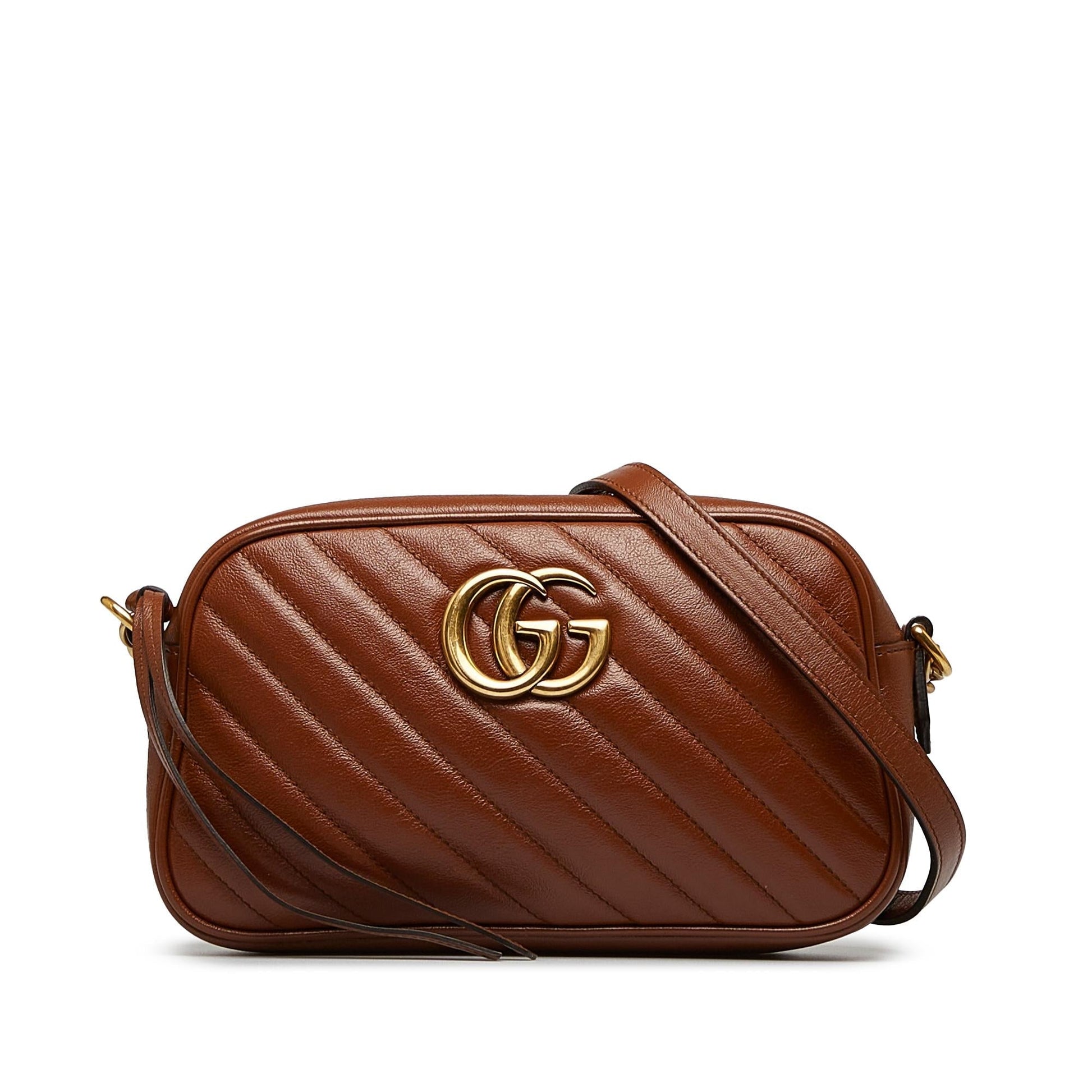 Gucci GG Marmont SHG-FLjedm Matelasse Calf Brown Small Crossbody Bag