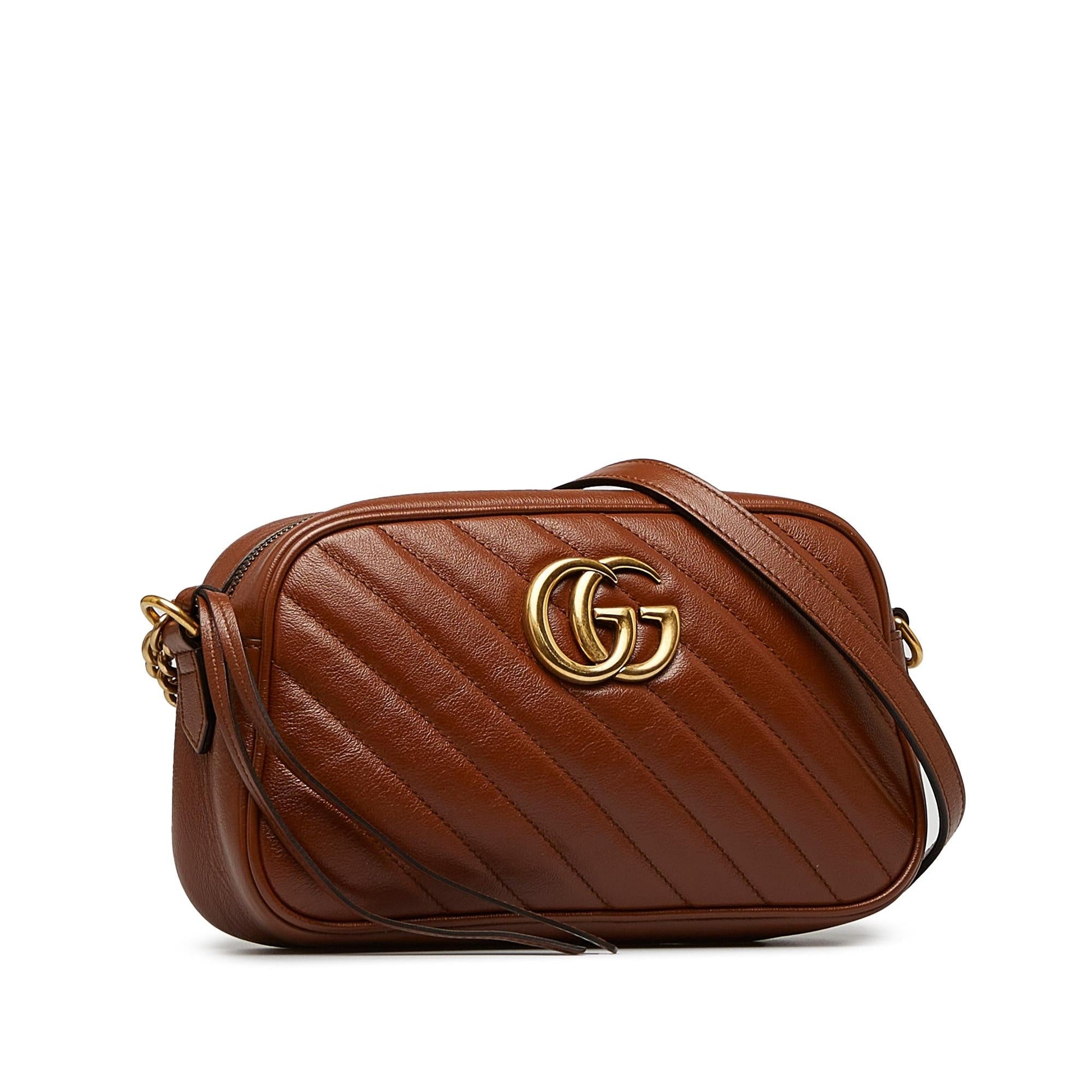 Gucci GG Marmont SHG-FLjedm Matelasse Calf Brown Small Crossbody Bag