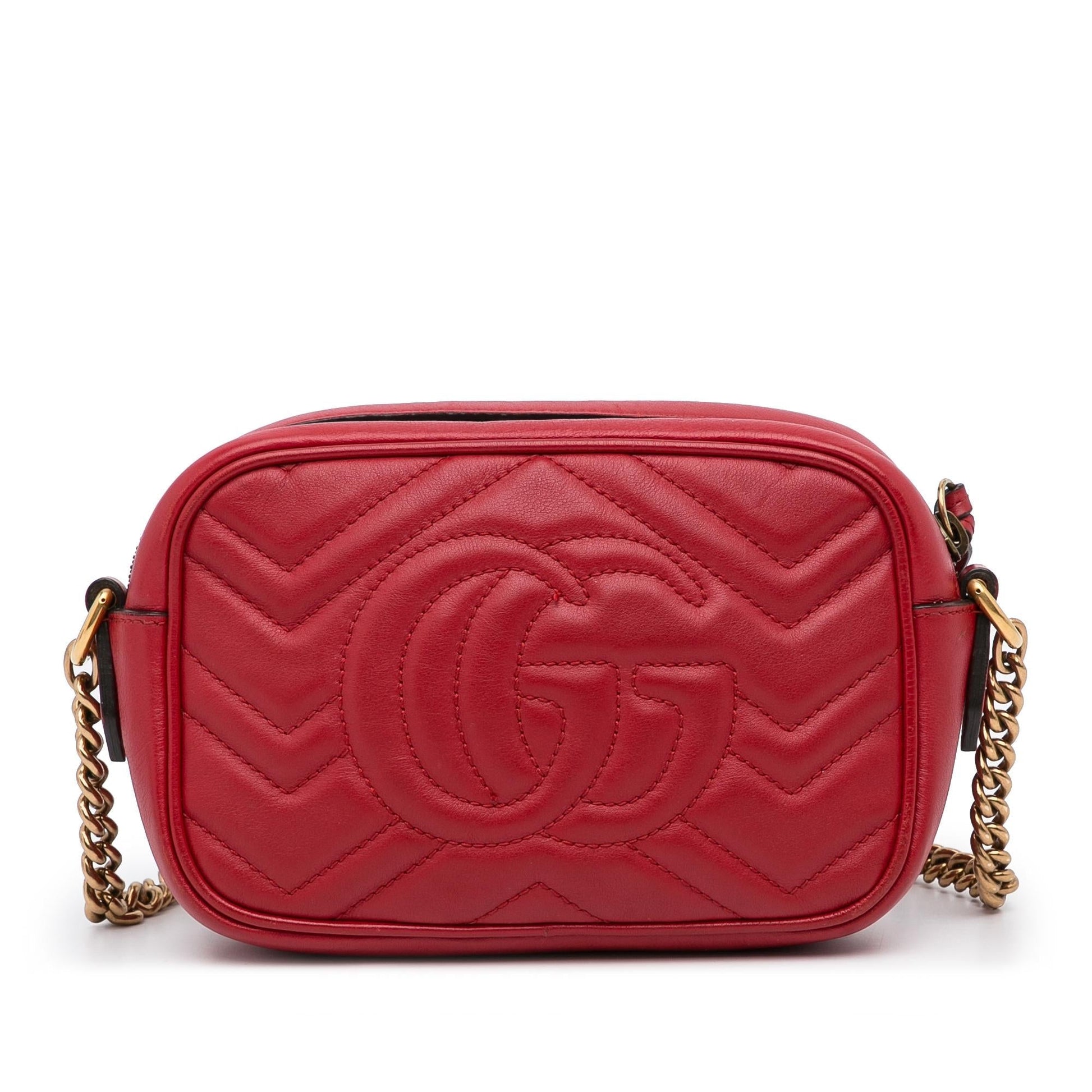 Gucci GG Marmont SHG-MMqwXR Matelasse Calf Red Small Crossbody Bag