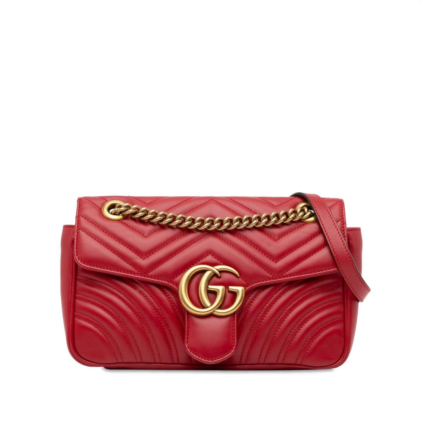 Gucci GG Marmont SHG-4iAPpk Matelasse Calf Red Small Crossbody Bag