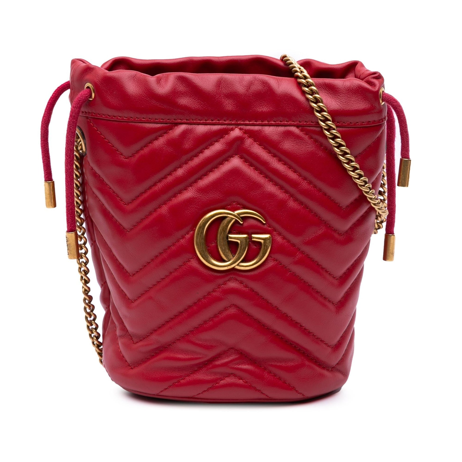 Gucci GG Marmont Bucket Matelasse Leather Calf Red Shoulder Bag