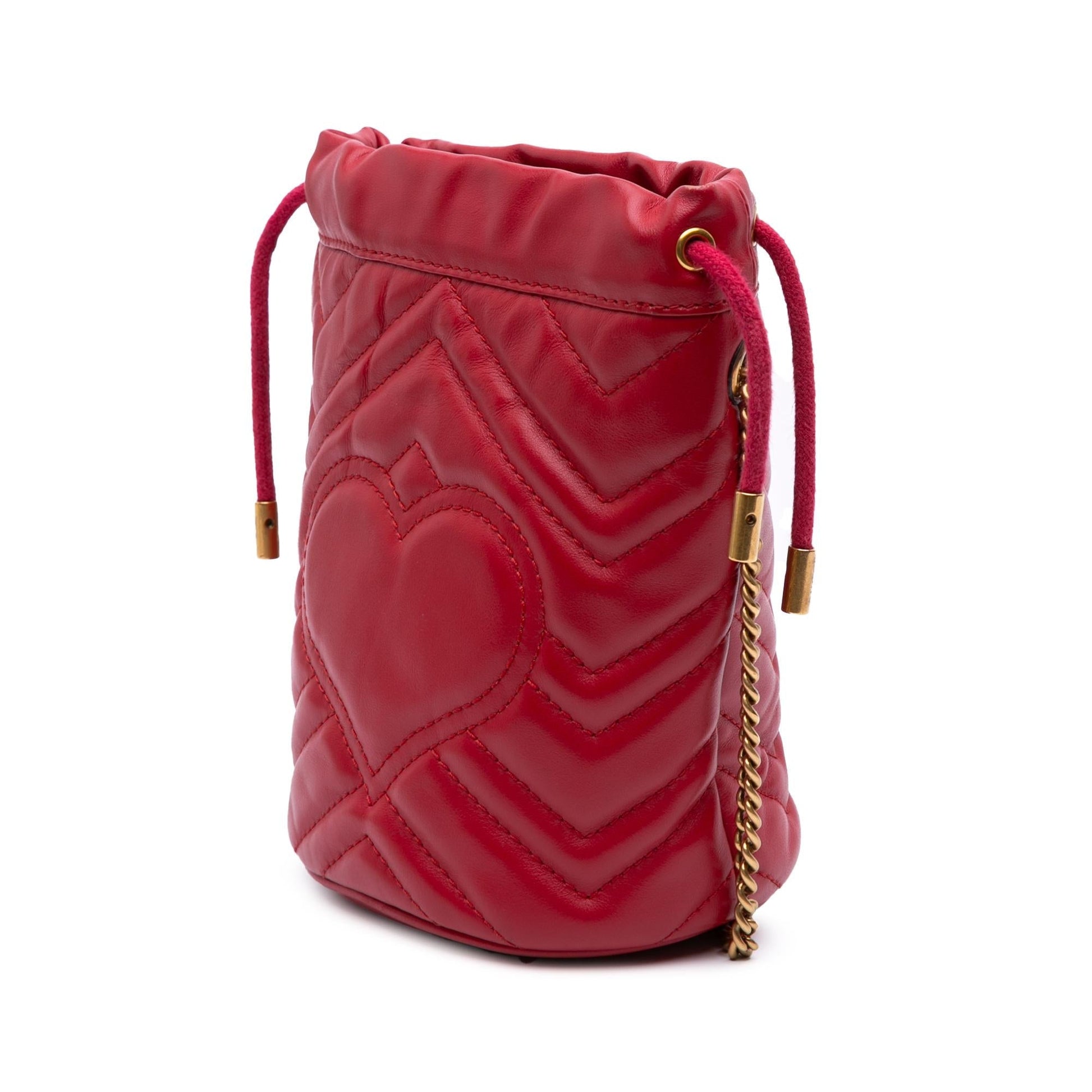 Gucci GG Marmont Bucket Matelasse Leather Calf Red Shoulder Bag