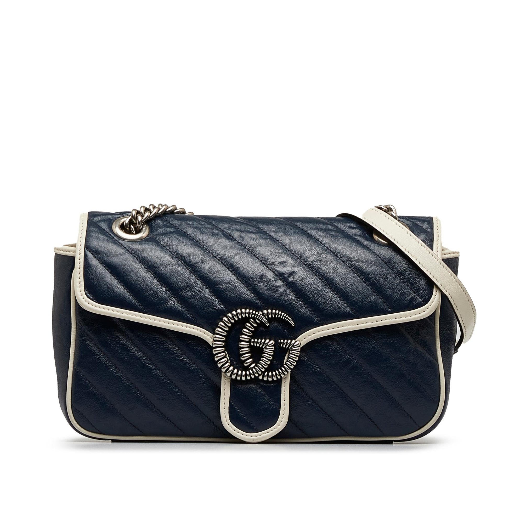 Gucci GG Marmont Torchon SHG-dHxU09 Matelasse Leather Calf Blue Crossbody Bag