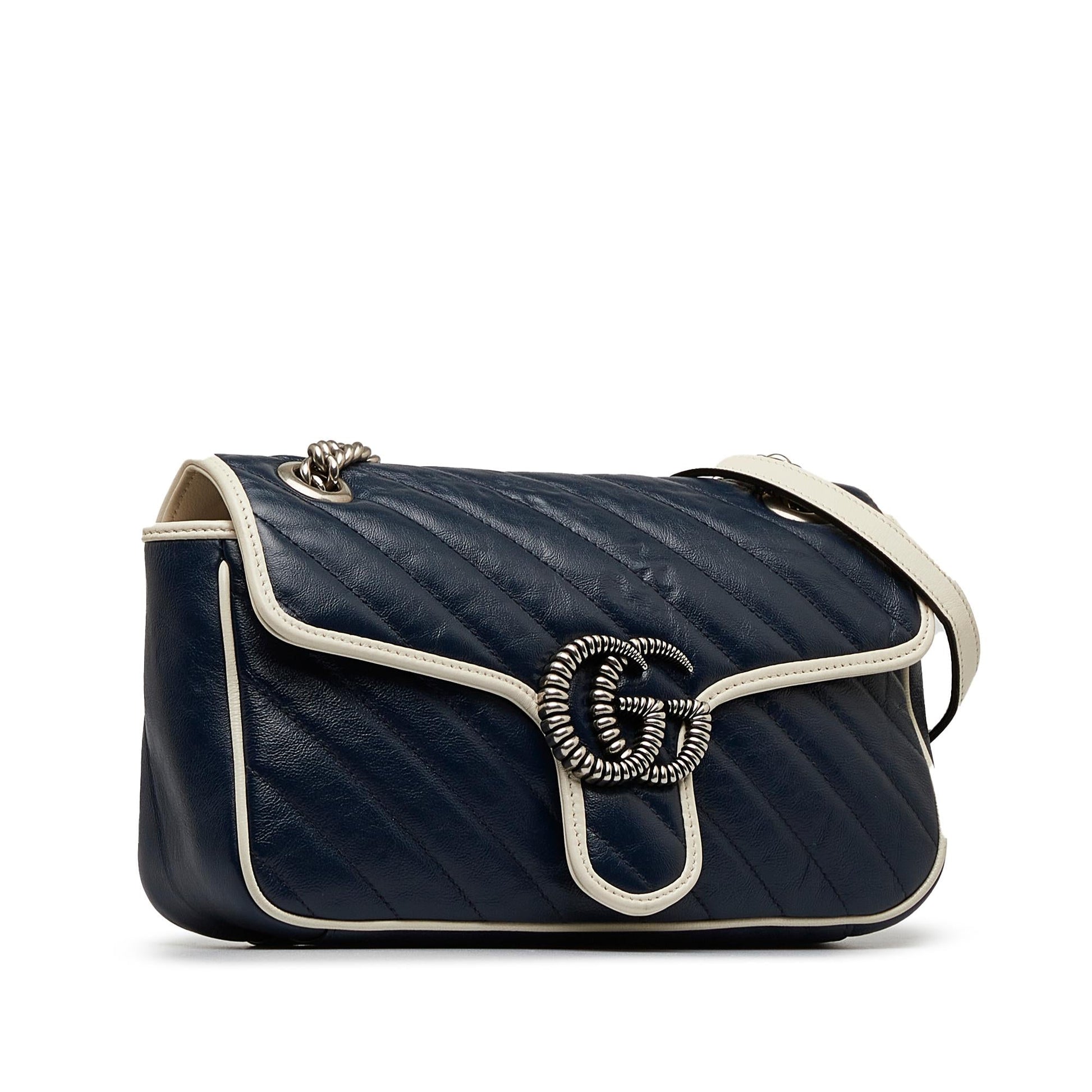 Gucci GG Marmont Torchon SHG-dHxU09 Matelasse Leather Calf Blue Crossbody Bag