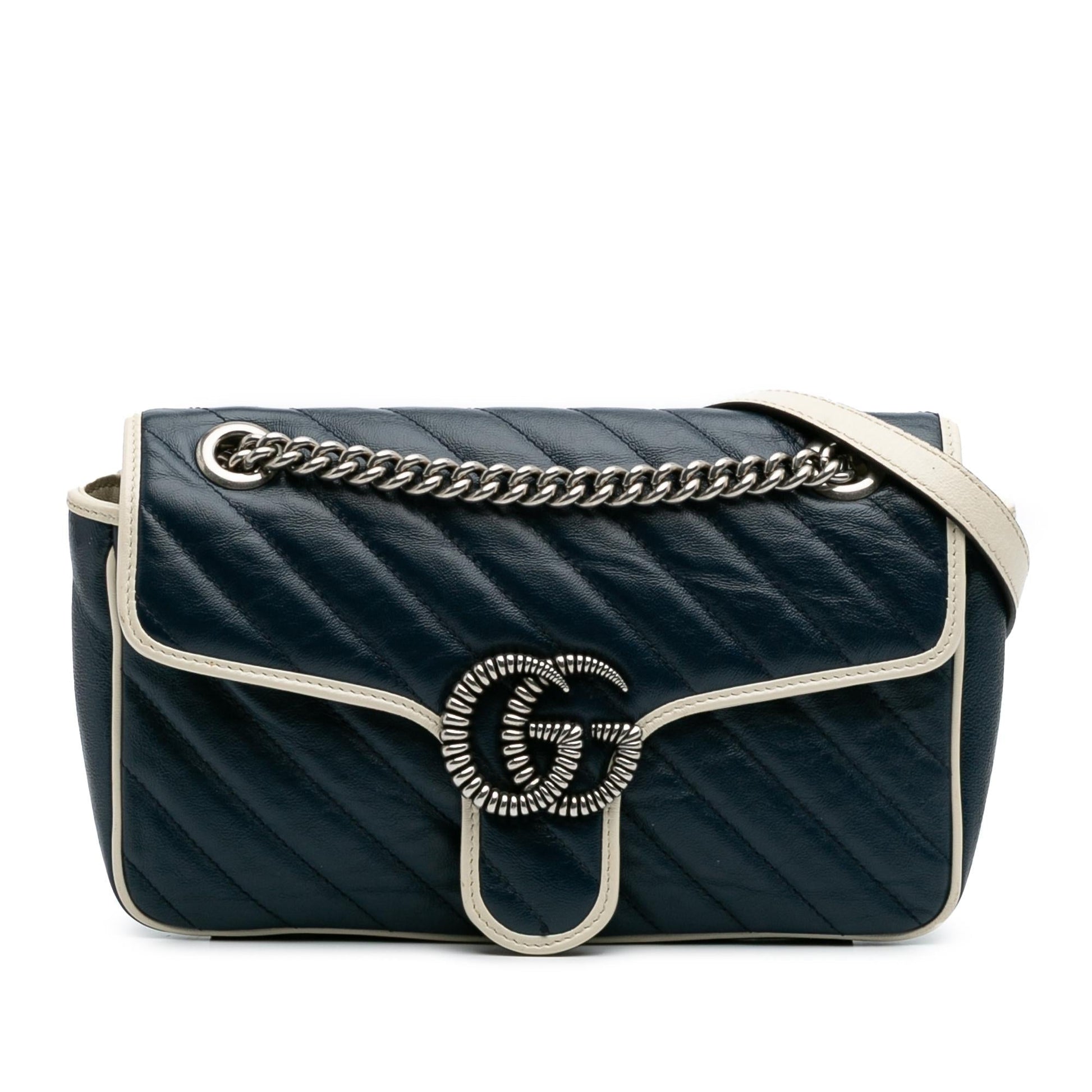 Gucci GG Marmont Torchon Flap Matelasse Leather Calf White Crossbody Bag