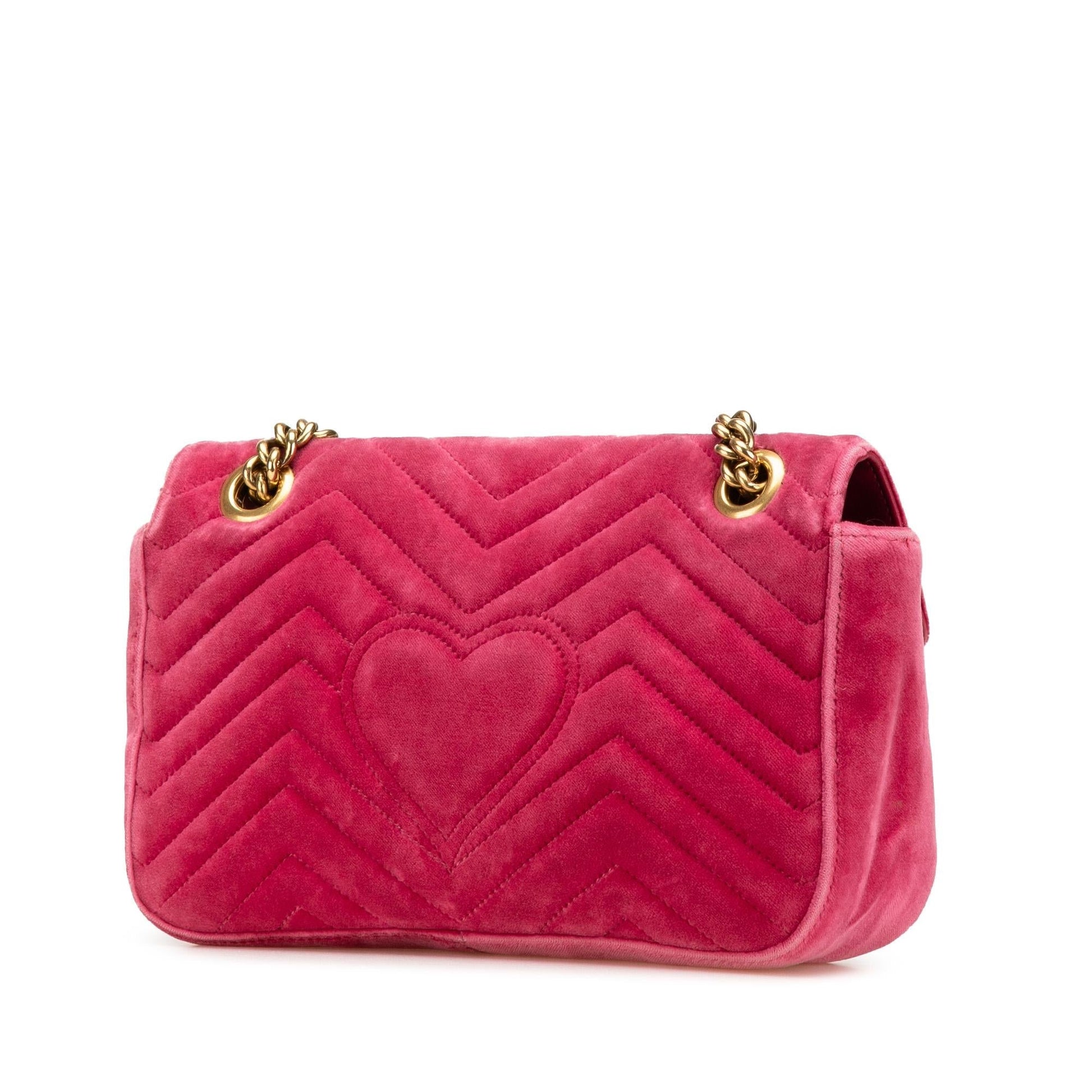Gucci GG Marmont Velvet Matelasse Pink Small Flap Crossbody Bag