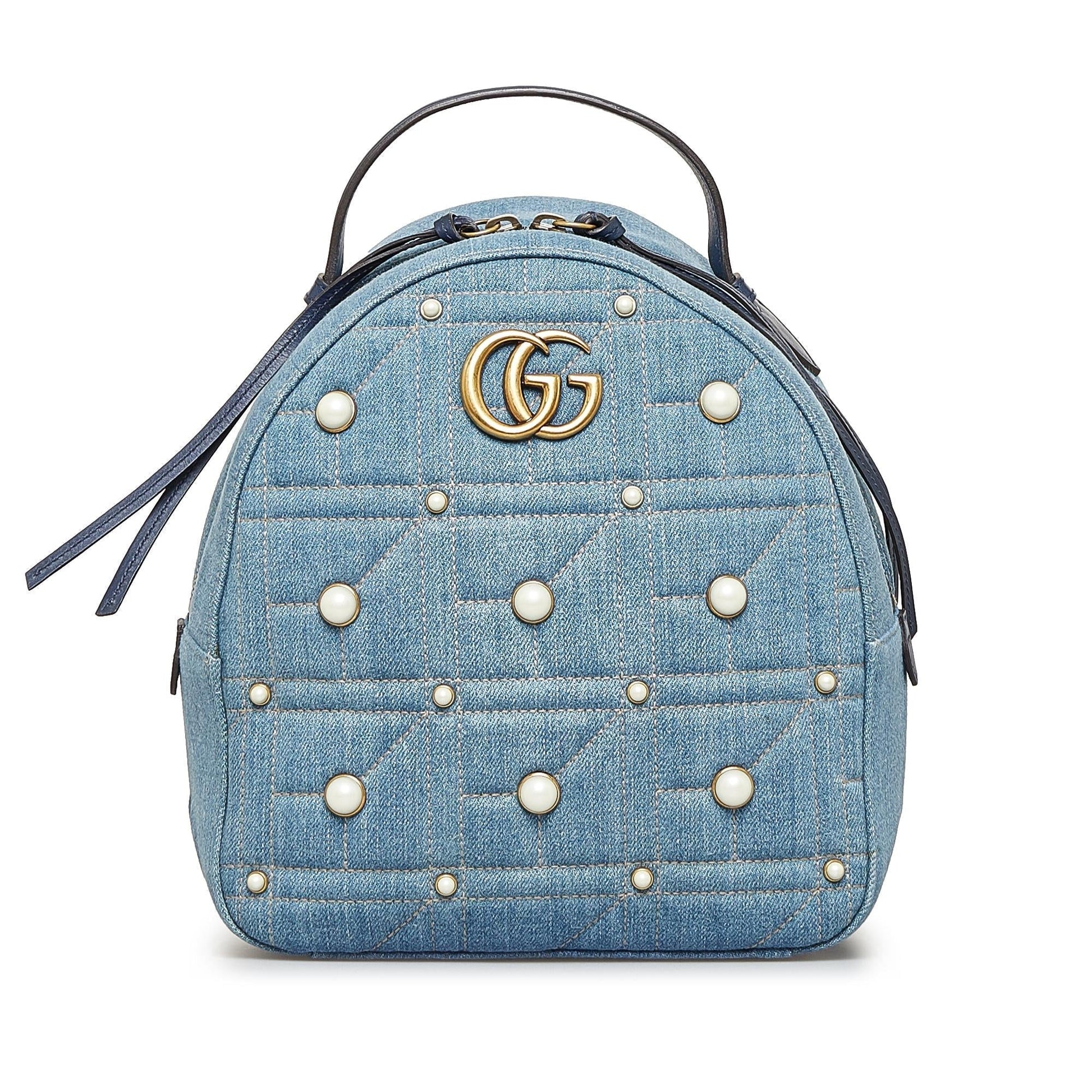 Gucci GG Marmont Pearl Backpack SHG-jyG2zX Denim Calf Blue Small