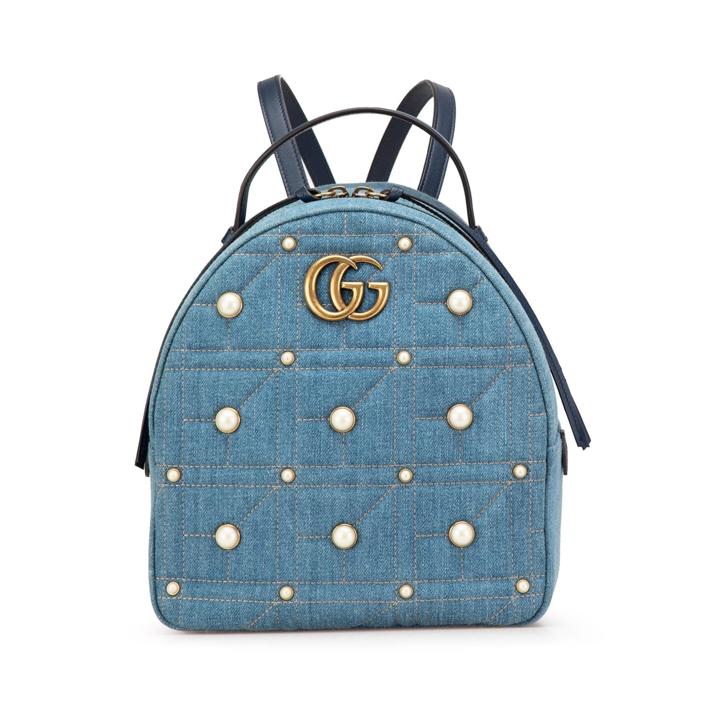 Gucci GG Marmont Pearl Backpack Denim Calf Blue Small Backpack 1