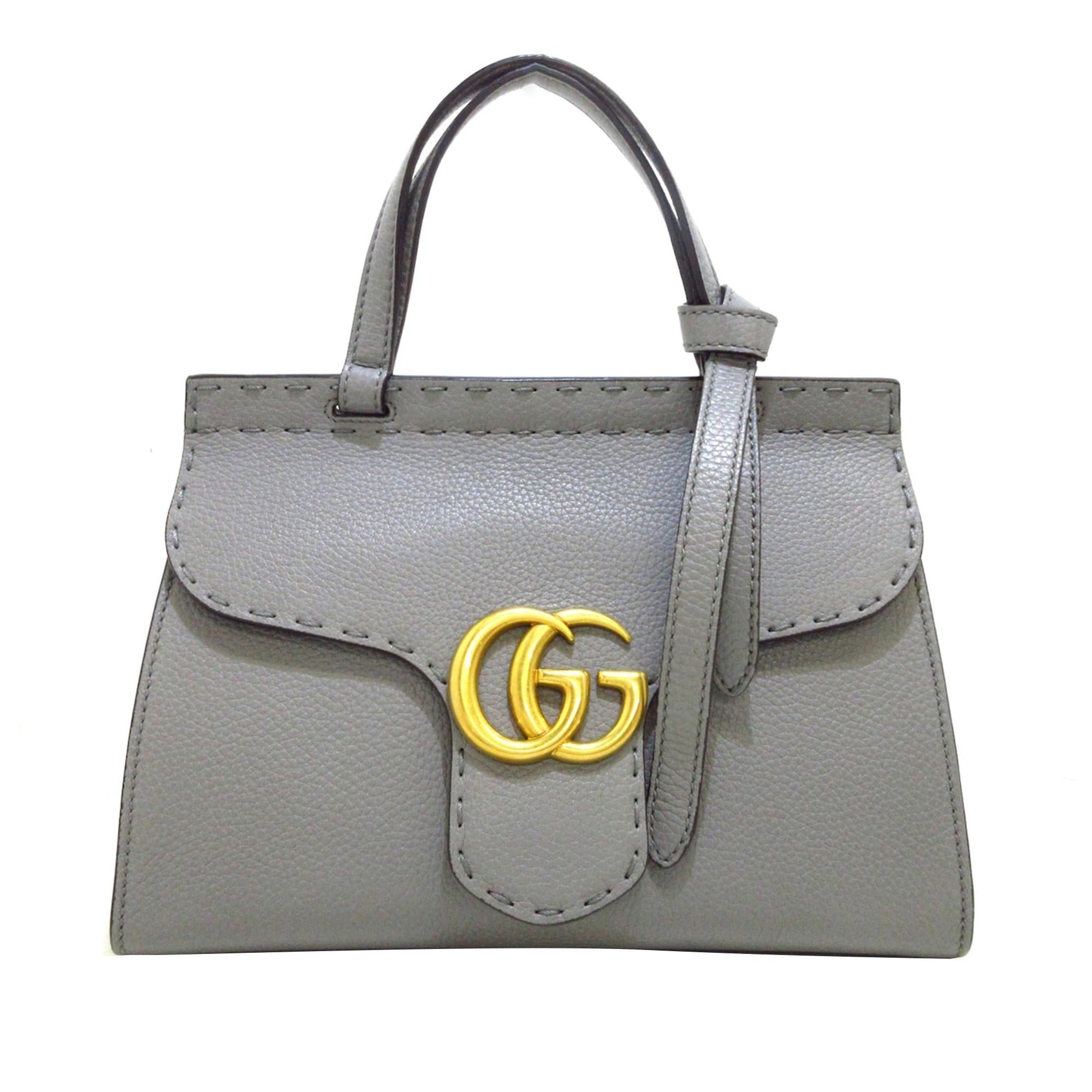 Gucci GG Marmont SHG-R o4V Calf Grey Small Top Handle Satchel Bag