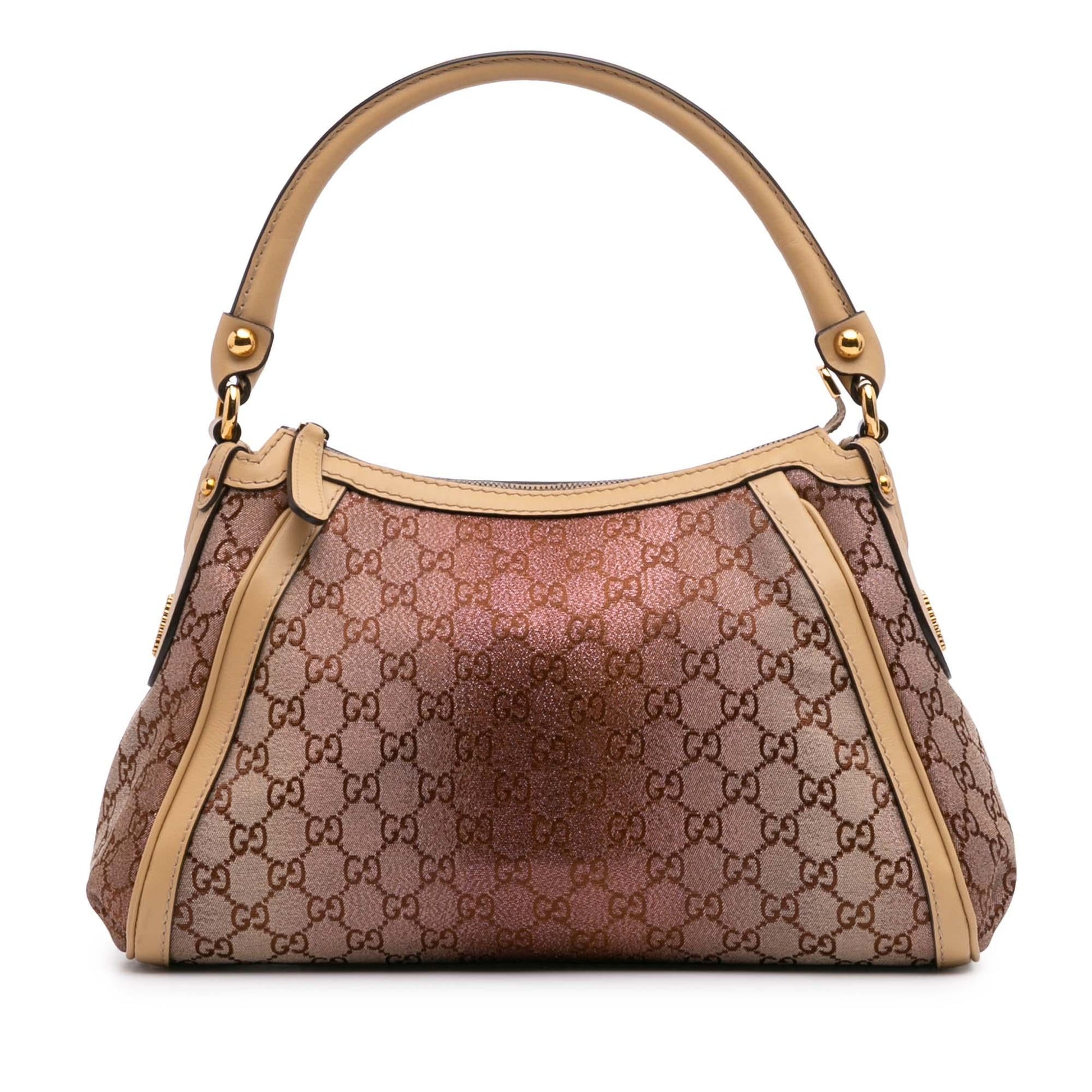 Gucci GG Metallic Scarlett Canvas Calf Brown Pink Shoulder Bag