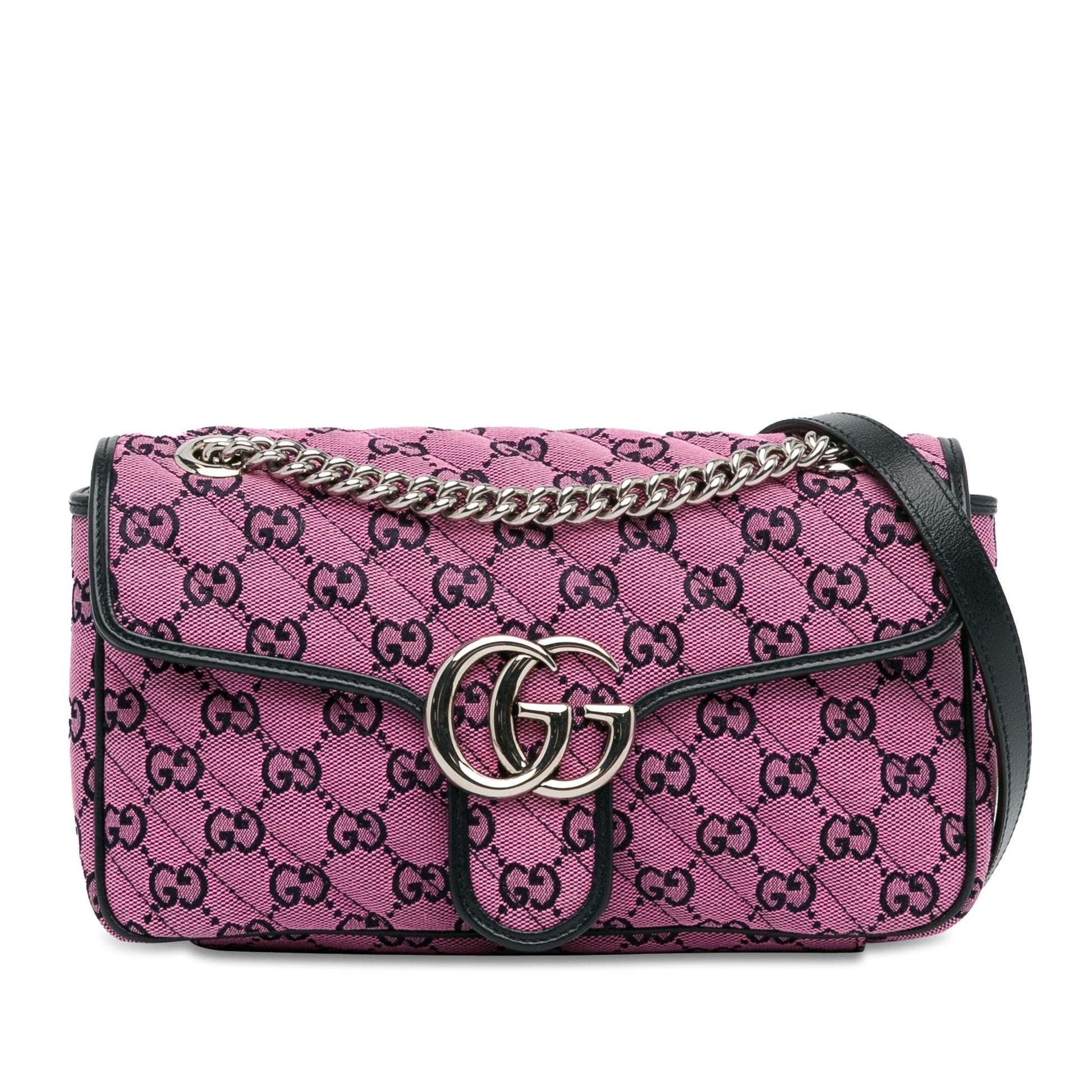 Gucci GG Multicolor Marmont SHG-T1ZD4V Canvas Calf Blue Pink Crossbody Bag