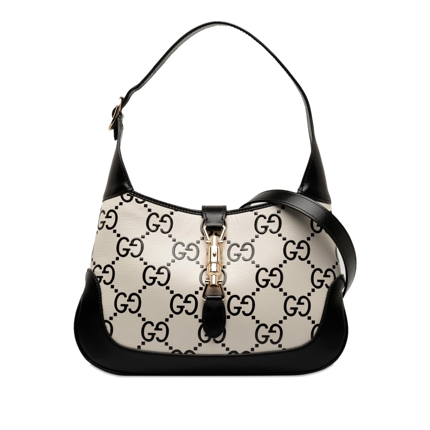 Gucci GG Print Jackie SHG-nLCbtl Leather Calf Black White Satchel Bag