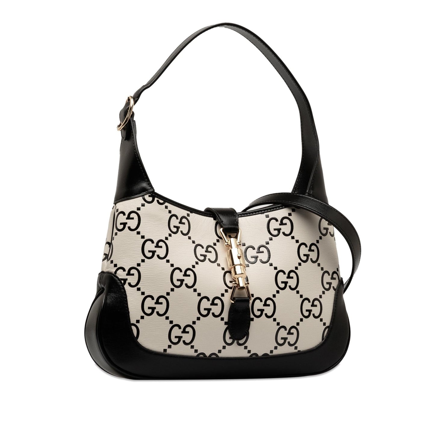 Gucci GG Print Jackie SHG-nLCbtl Leather Calf Black White Satchel Bag