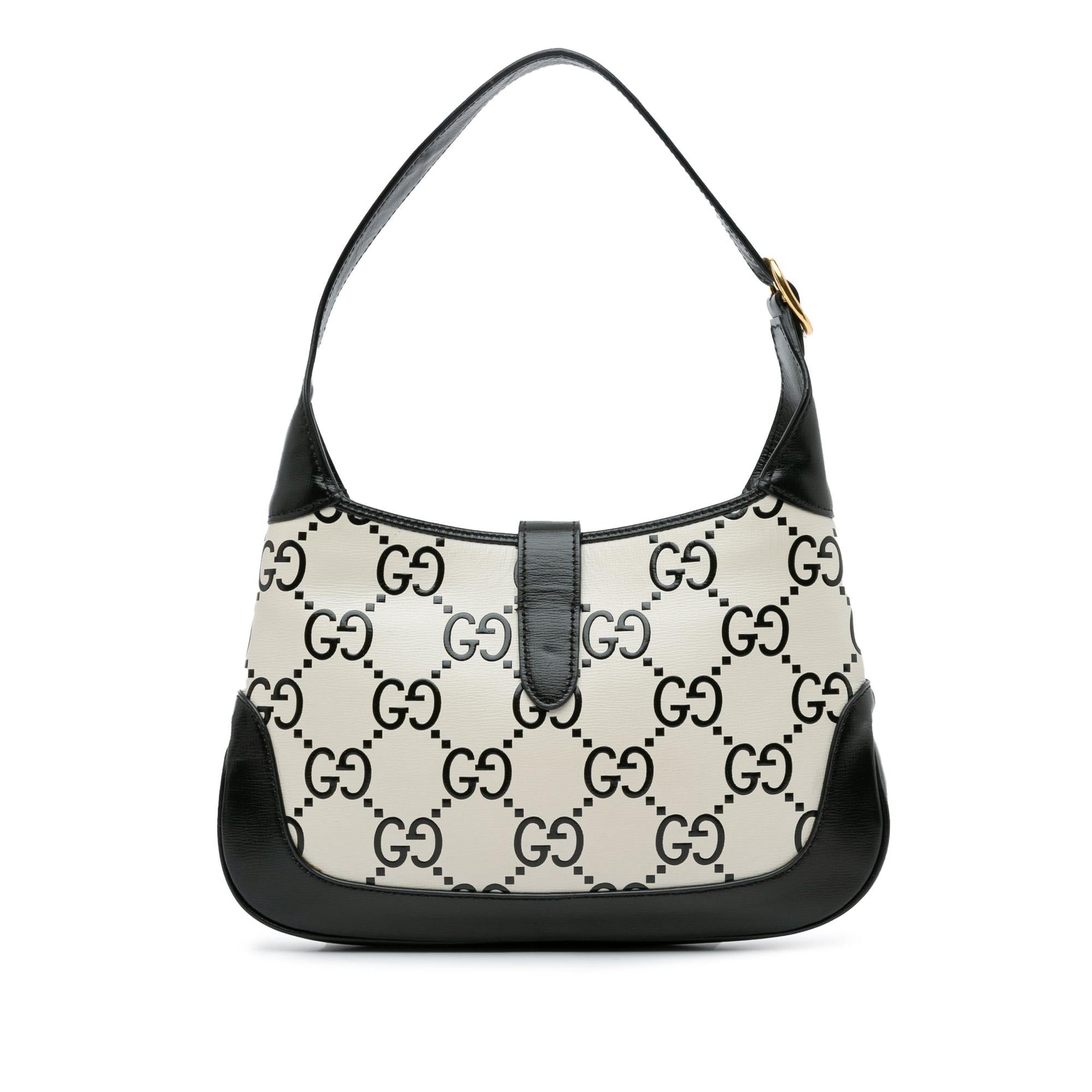 Gucci GG Print Jackie SHG-NXtzCz Leather Calf Black White Crossbody Bag