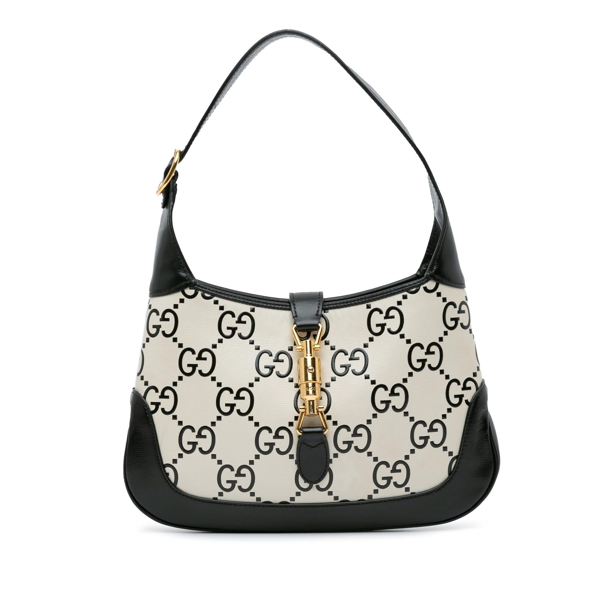 Gucci GG Print Jackie SHG-NXtzCz Leather Calf Black White Crossbody Bag