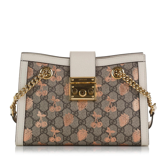 Gucci GG Supreme Berry Padlock SHG-pt4iss Canvas Brown Small Tote Bag