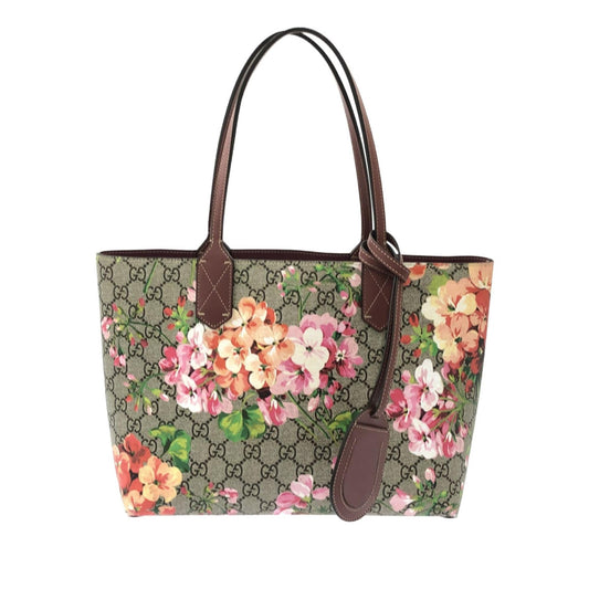 Gucci GG Supreme Blooms Reversible SHG-k7qQhG Canvas Calf Brown Small Tote Bag