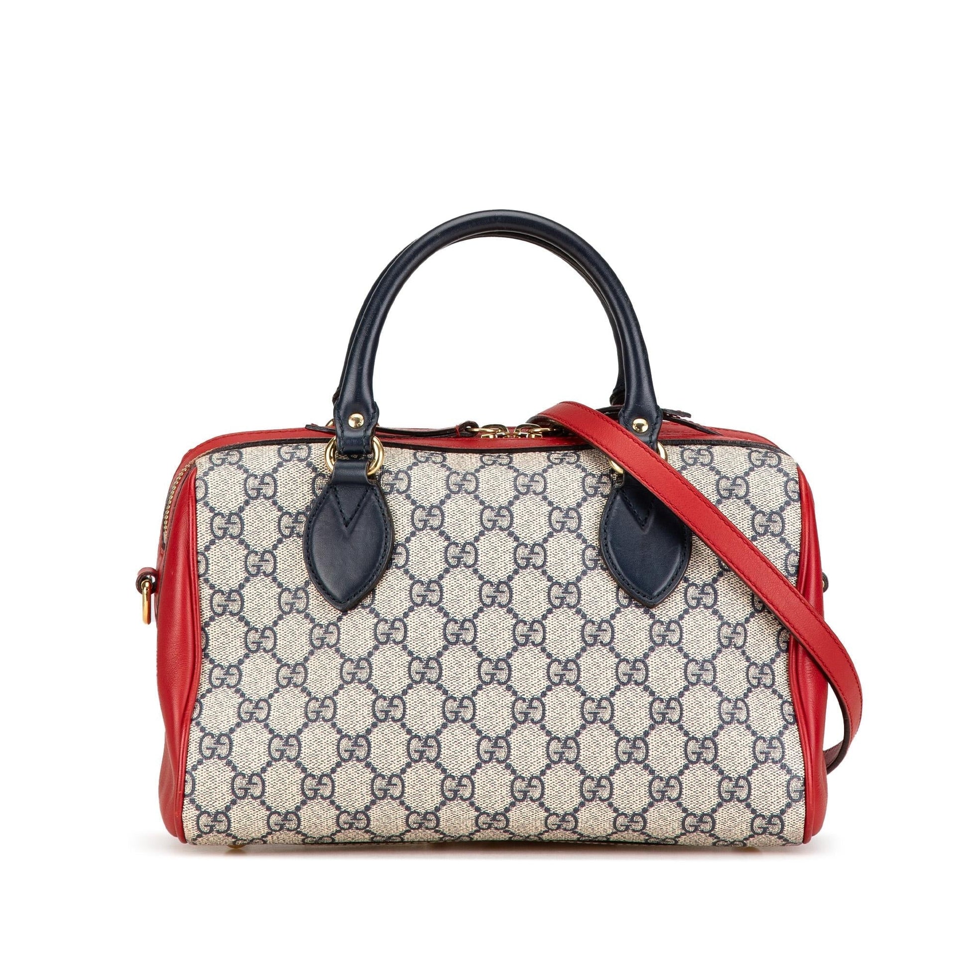 Gucci GG Supreme Boston Canvas Calf Brown Small Satchel Bag