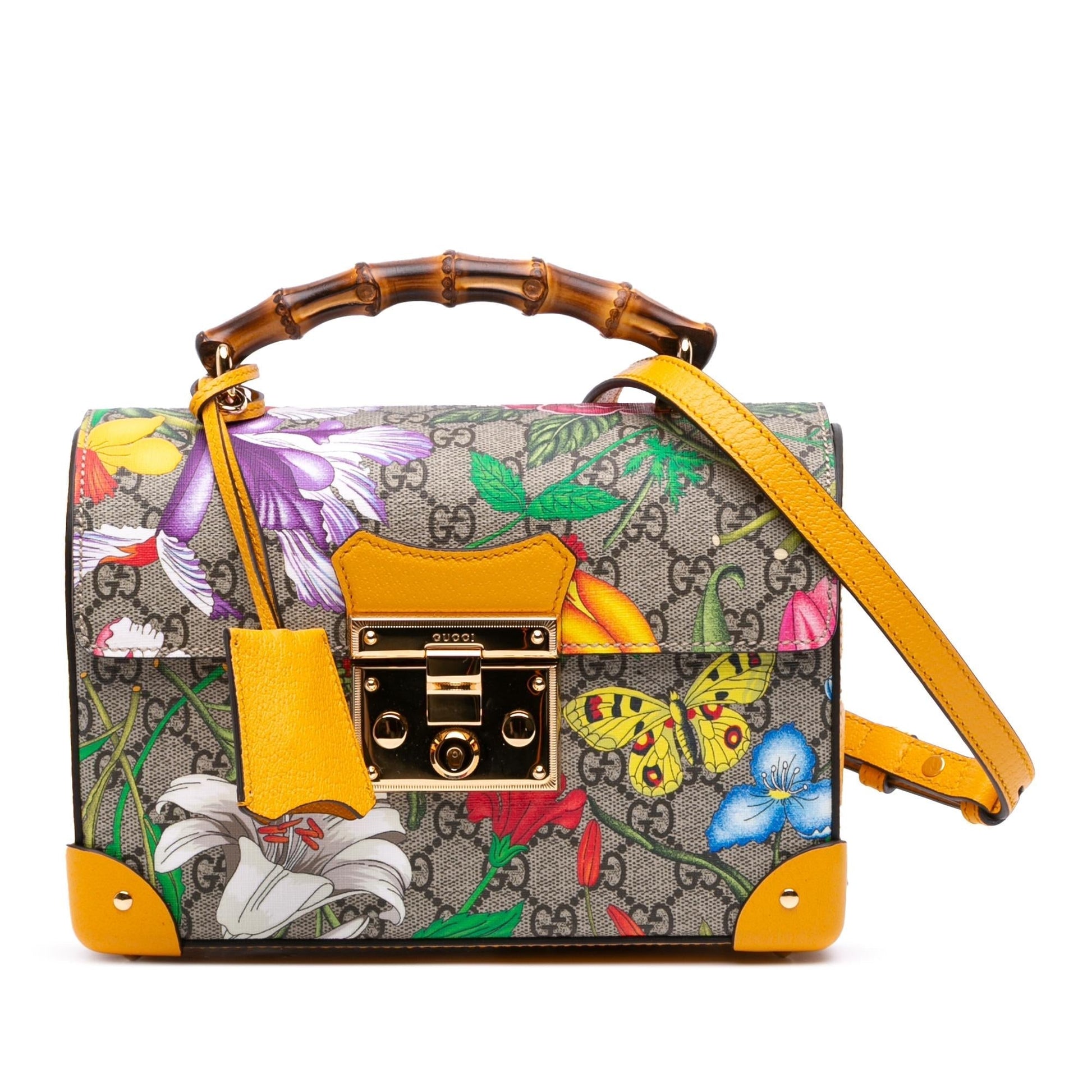 Gucci GG Supreme Flora Bamboo Padlock Small Travel Bag