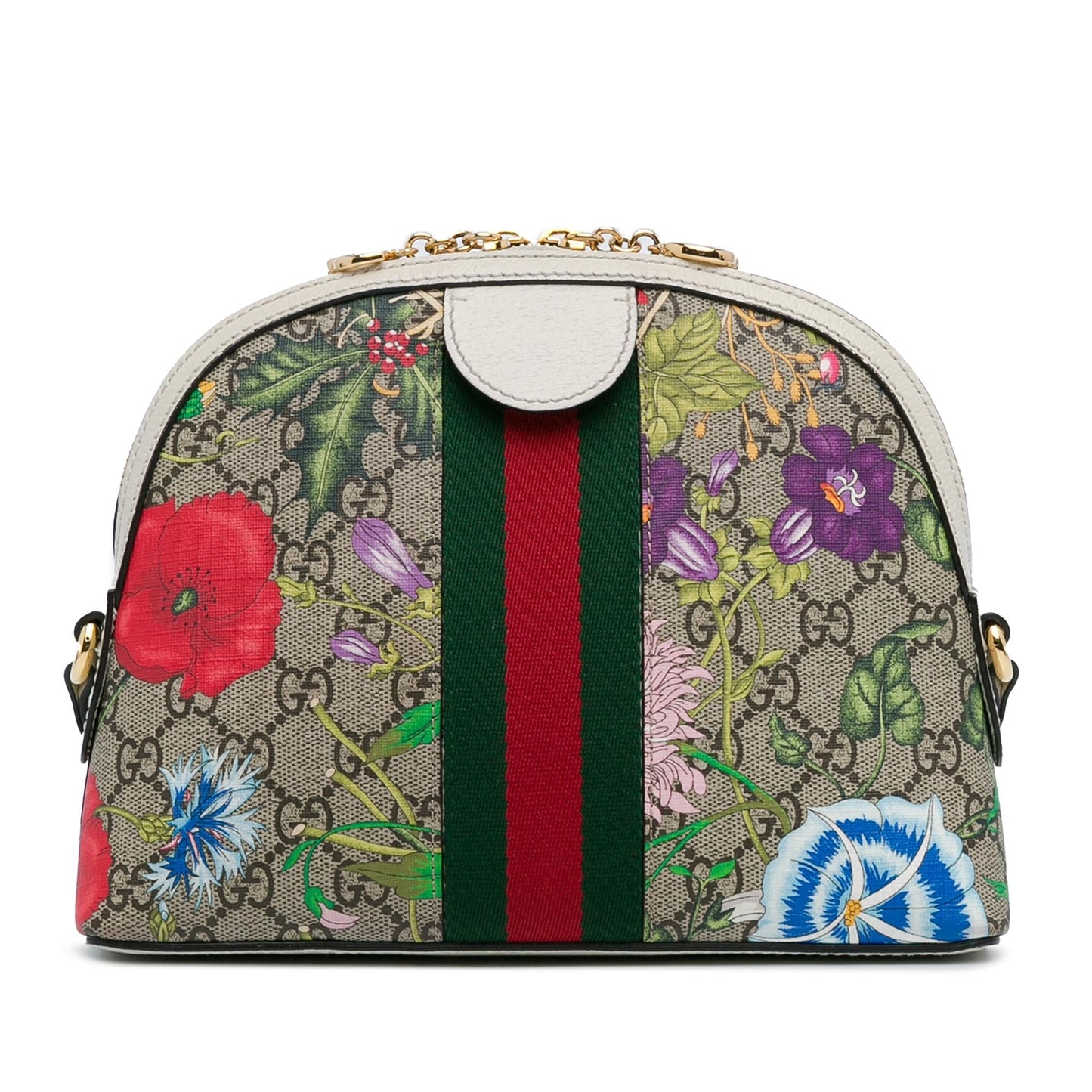 Gucci GG Supreme Flora Ophidia Dome Canvas Calf Brown Small Crossbody Bag