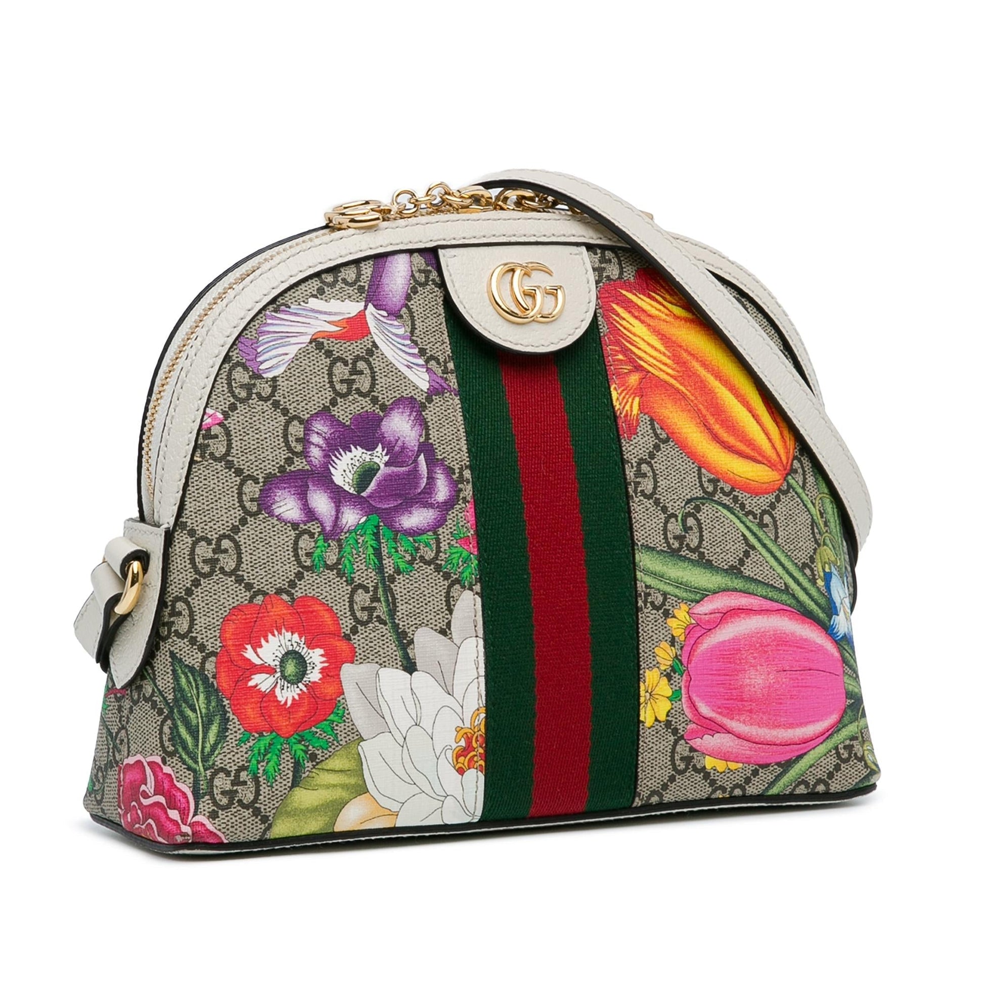 Gucci GG Supreme Flora Ophidia Dome Canvas Calf Brown Small Crossbody Bag