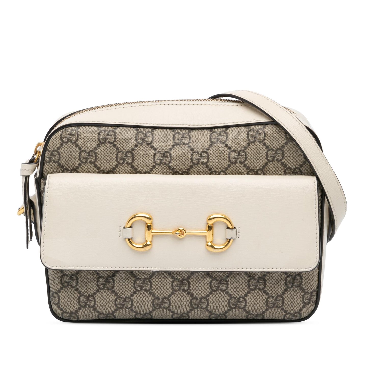 Gucci GG Supreme Horsebit Canvas Calf White Brown Crossbody Bag
