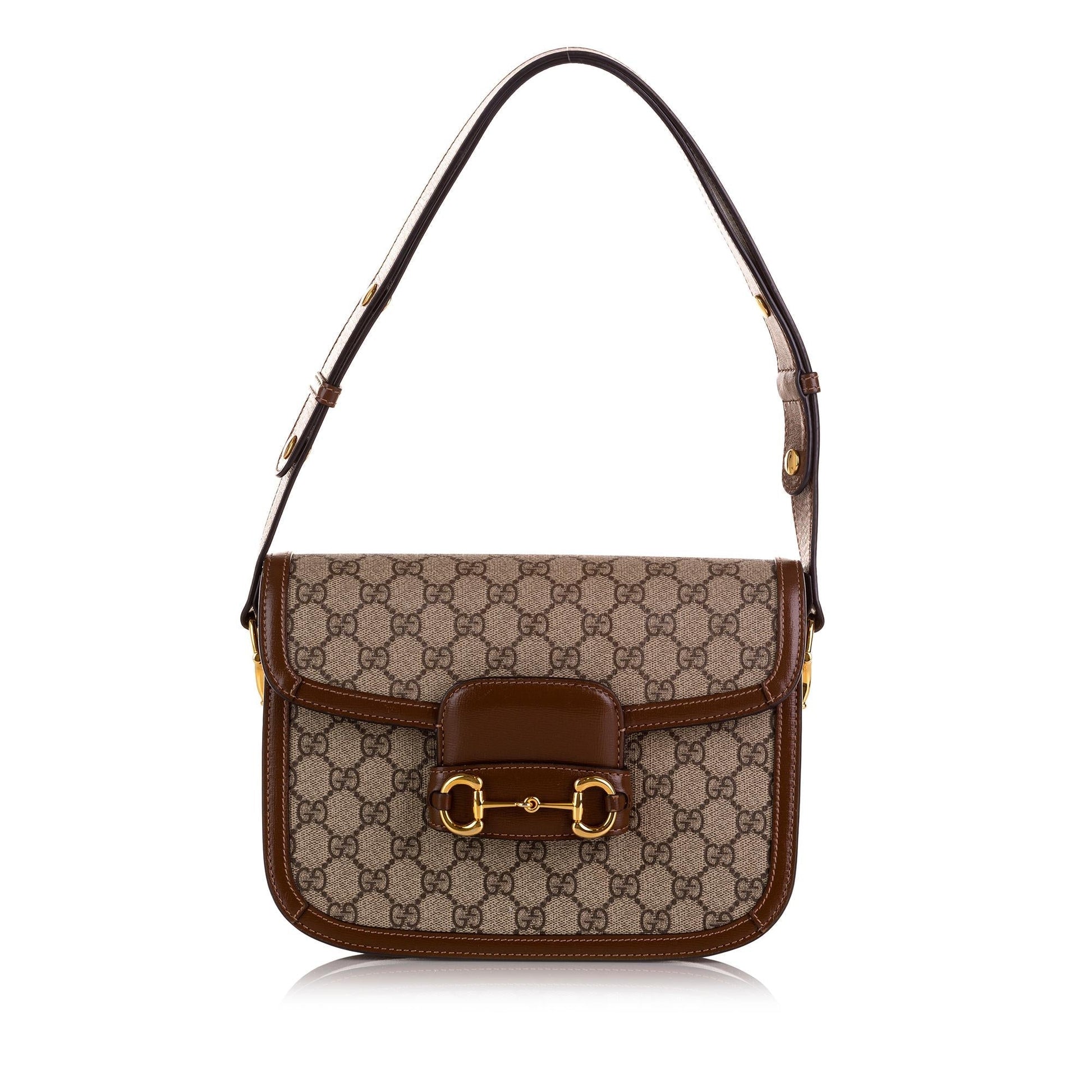 Gucci GG Supreme Horsebit SHG-vd6mDJ Canvas Calf Brown Small Shoulder Bag