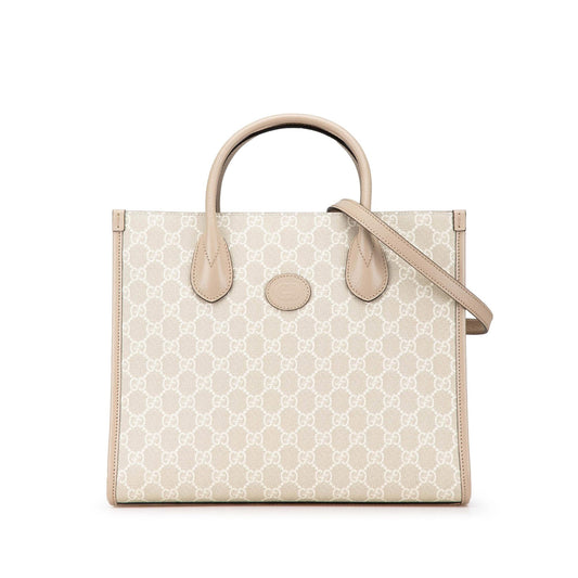 Gucci GG Supreme Interlocking G Canvas Calf Brown Small Tote Bag