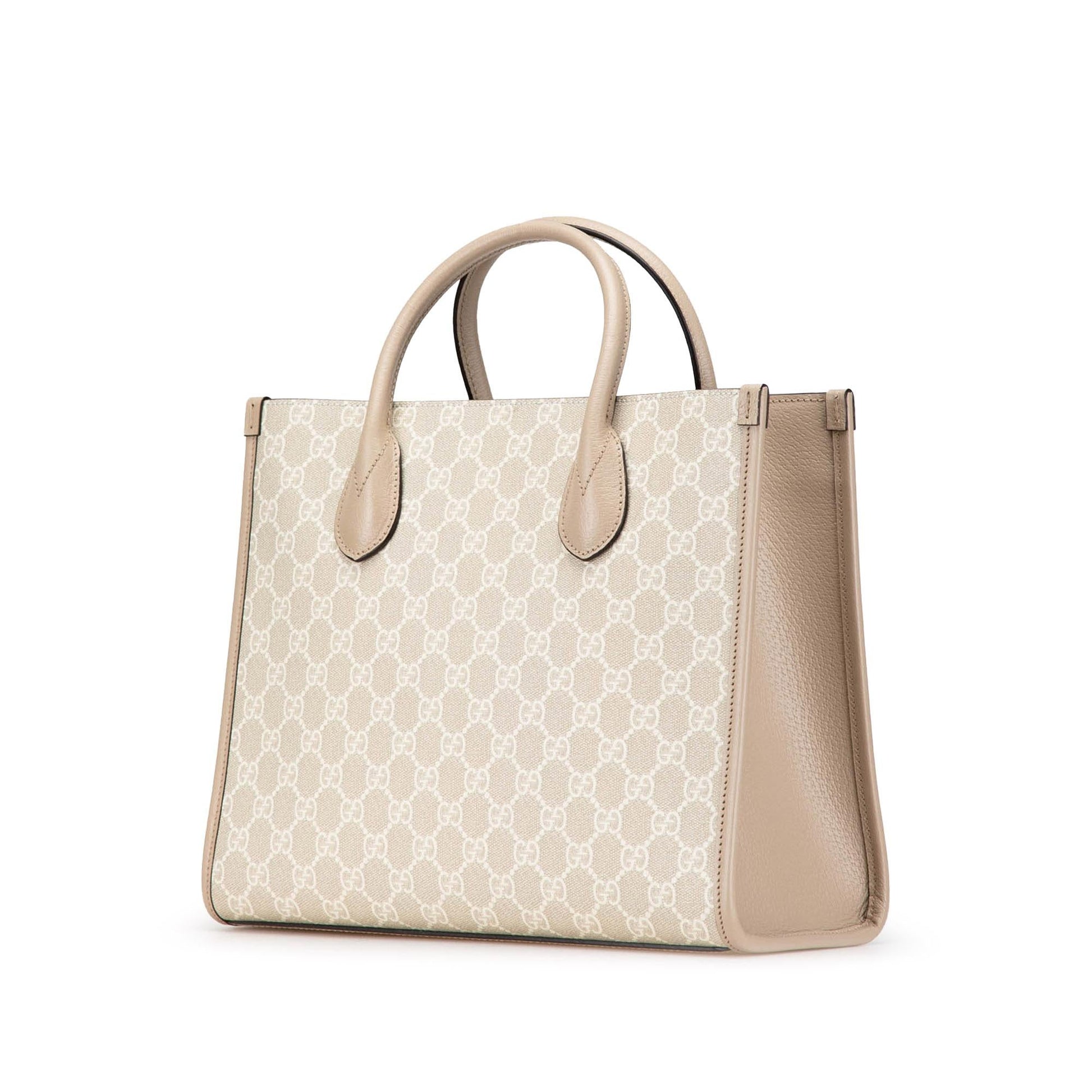 Gucci GG Supreme Interlocking G Canvas Calf Brown Small Tote Bag
