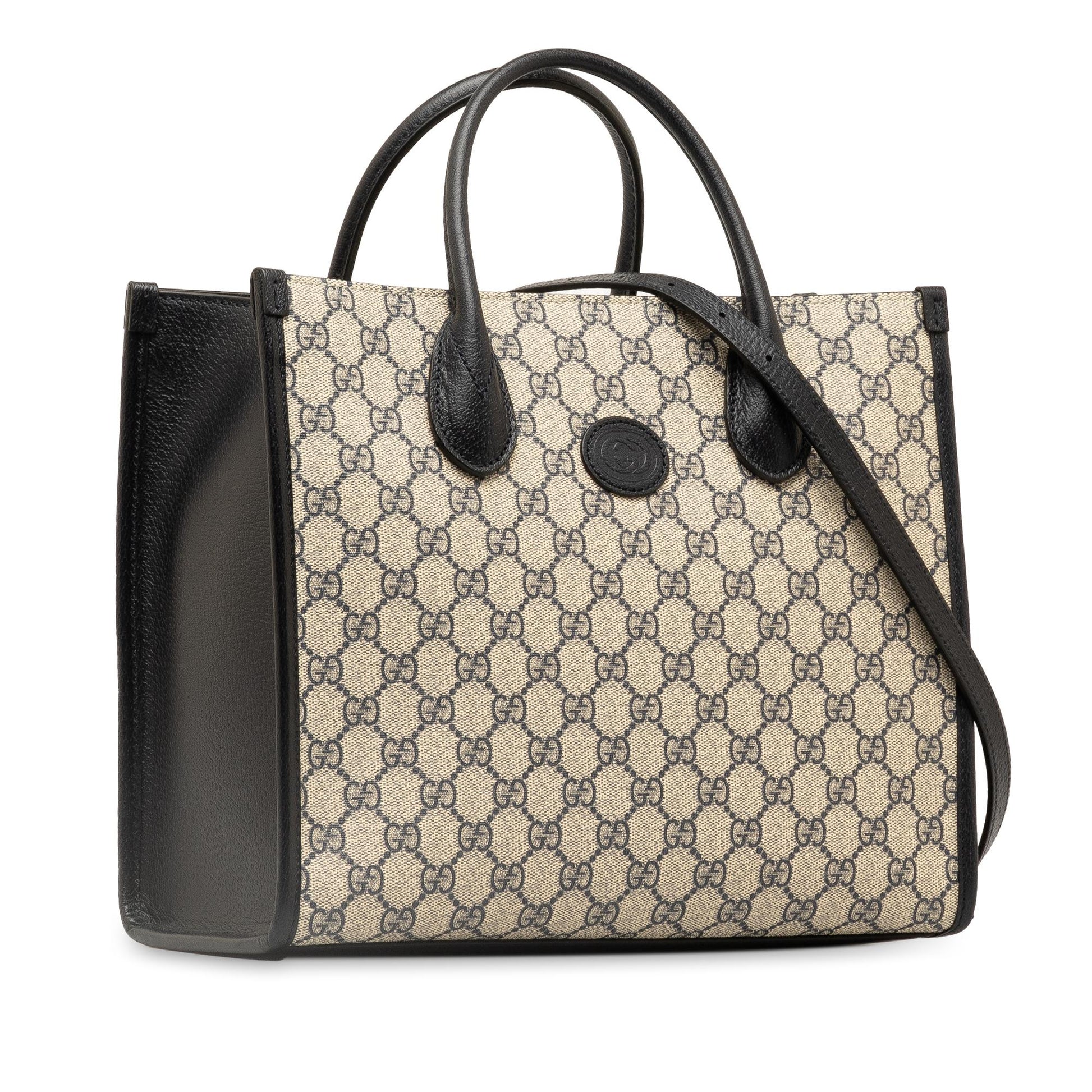Gucci GG Supreme Interlocking G Canvas Calf Black Brown Tote Bag G Tote
