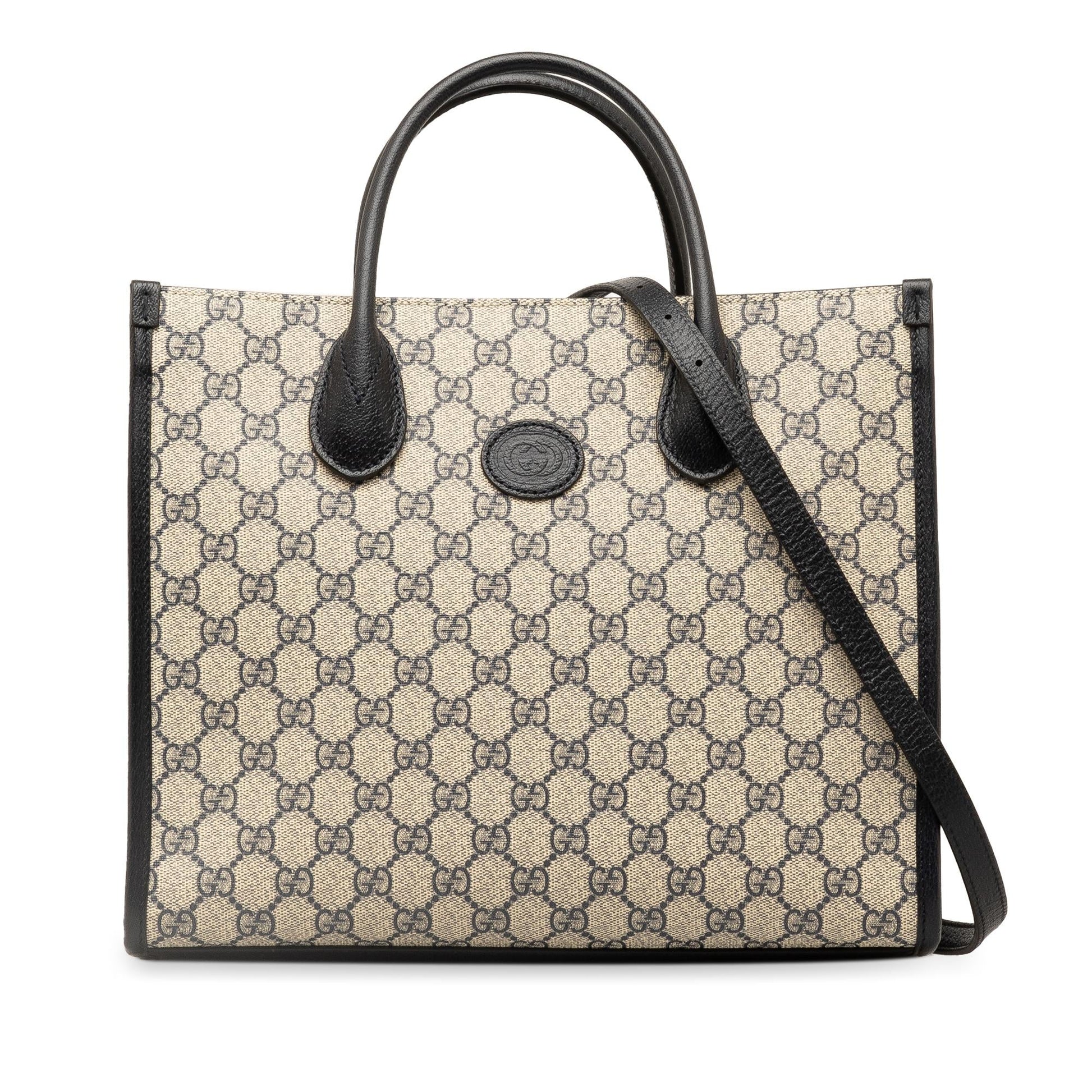 Gucci GG Supreme Interlocking G Canvas Calf Black Brown Tote Bag