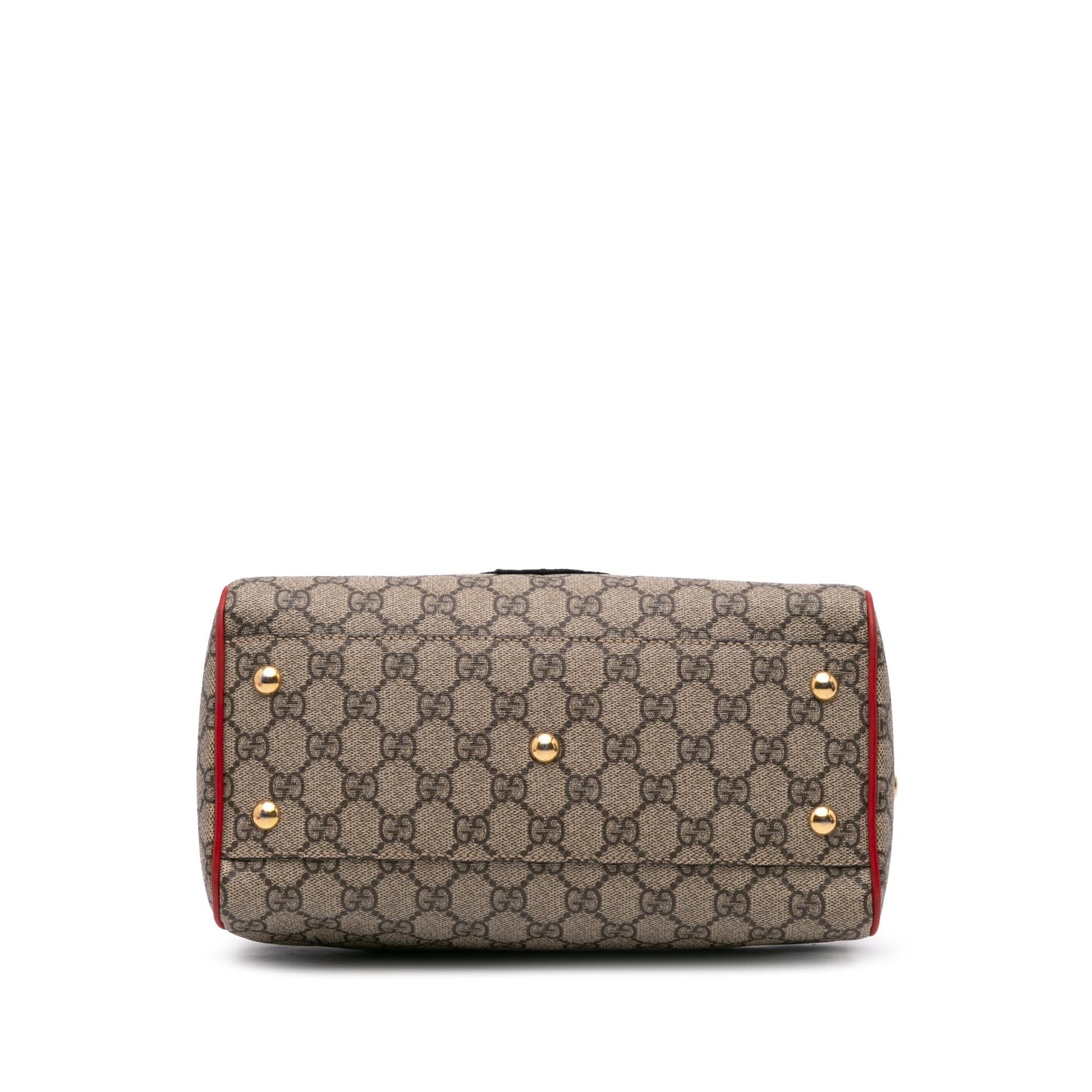 Gucci GG Supreme Kingsnake Heart Embroidered Canvas Calf Brown Satchel Bag