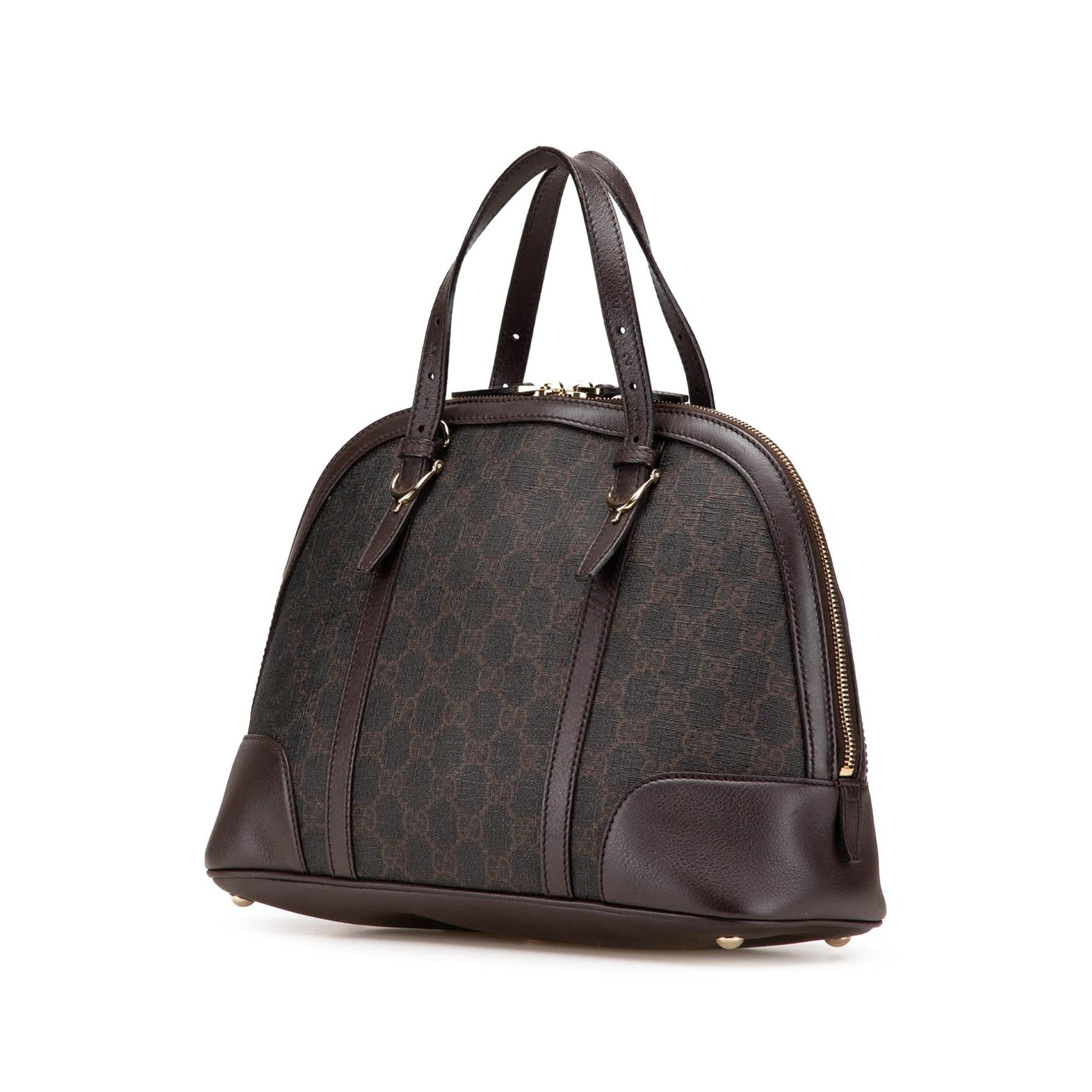 Gucci GG Supreme Nice Dome Canvas Calf Brown Small Satchel Bag Dome Satchel