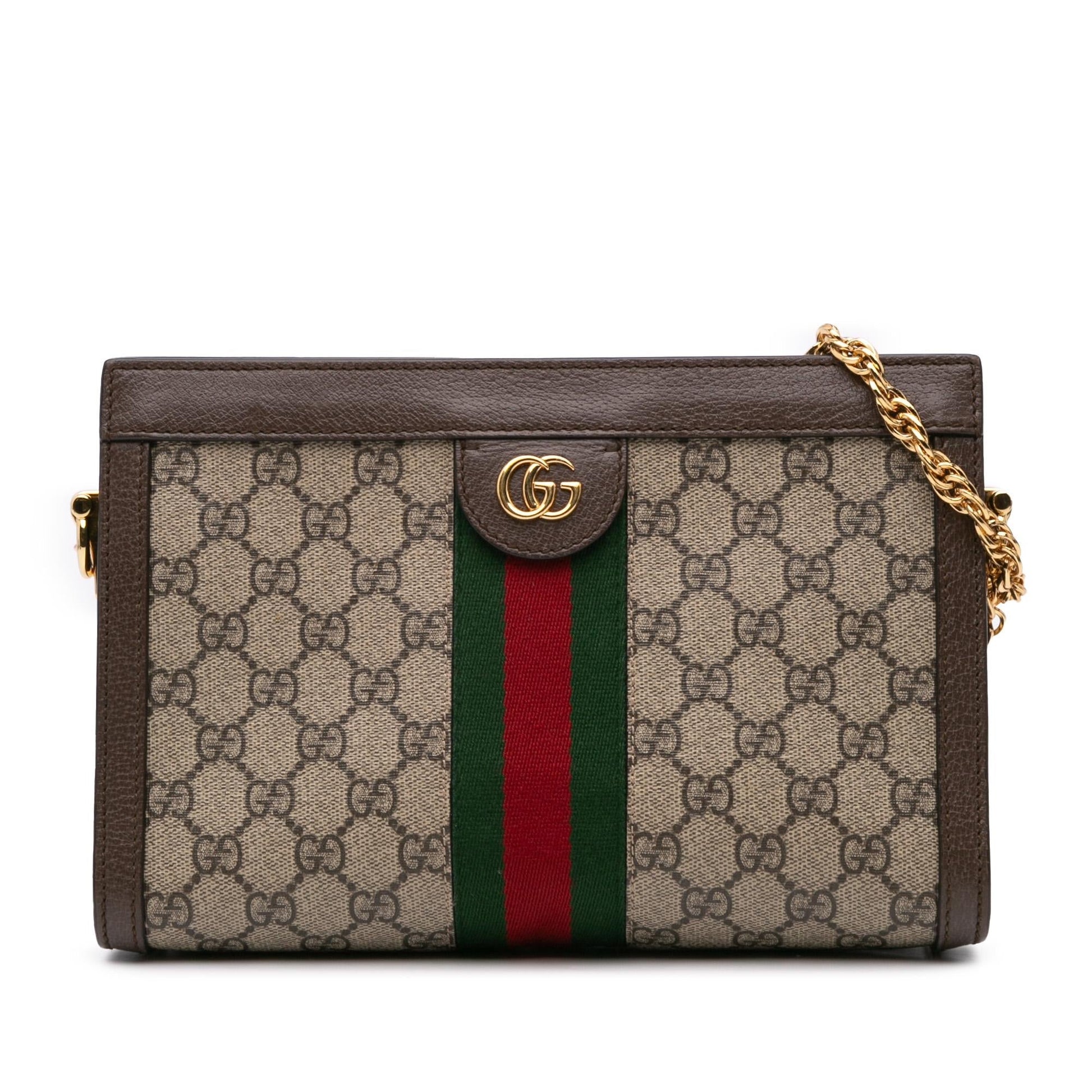 Gucci GG Supreme Ophidia Canvas Calf Brown Small Crossbody Bag