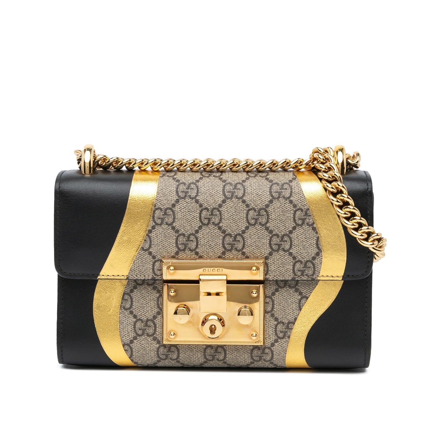 Gucci GG Supreme Padlock SHG-hHAWjM Canvas Calf Black Brown Crossbody Bag