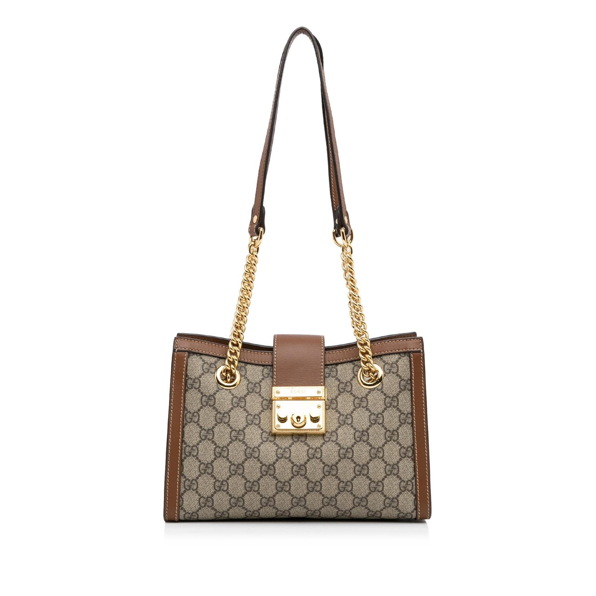Gucci GG Supreme Padlock SHG-Sftv9N Canvas Calf Brown Small Tote Bag